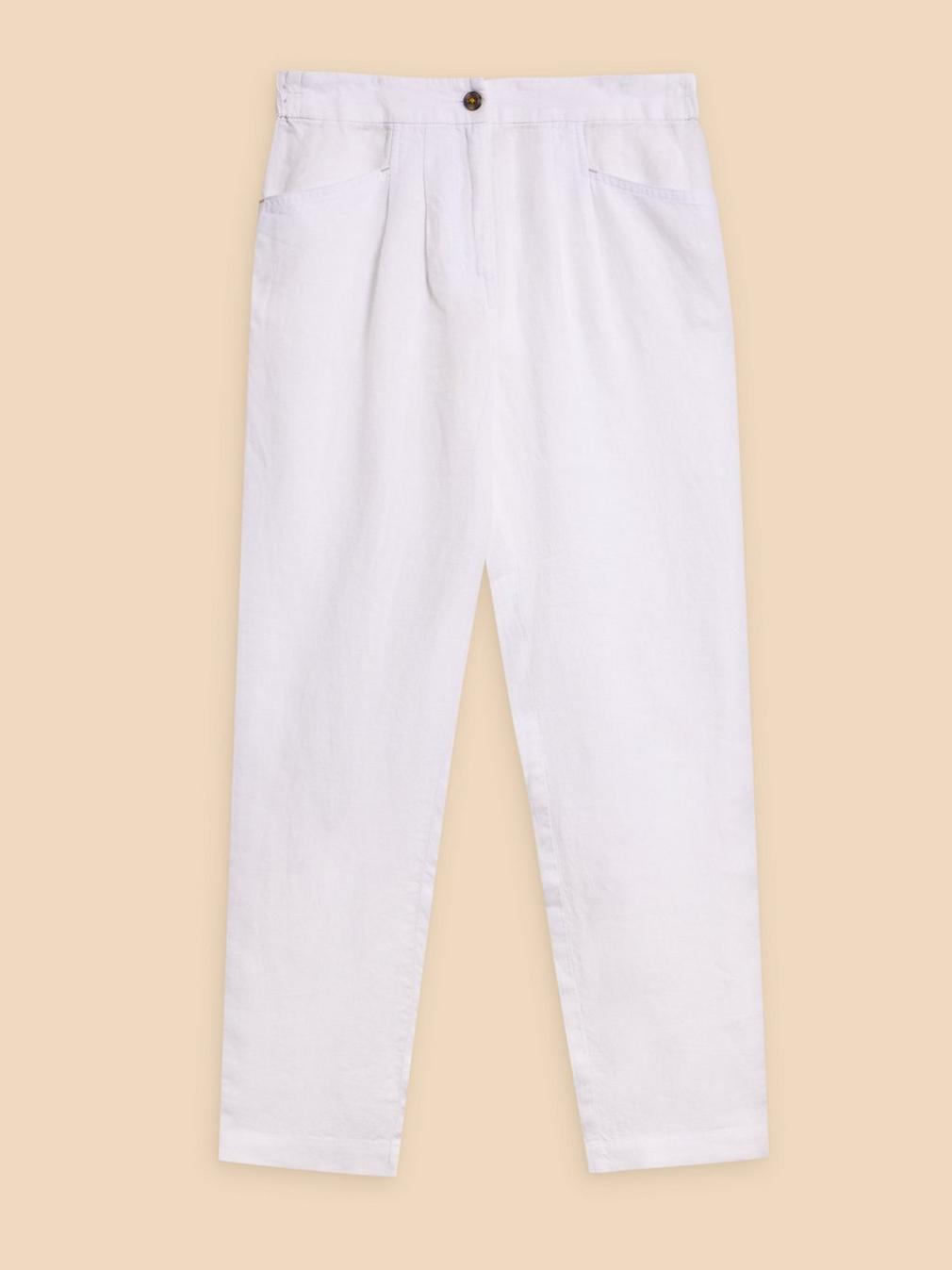 Rowena Linen Trouser in BRIL WHITE - FLAT FRONT