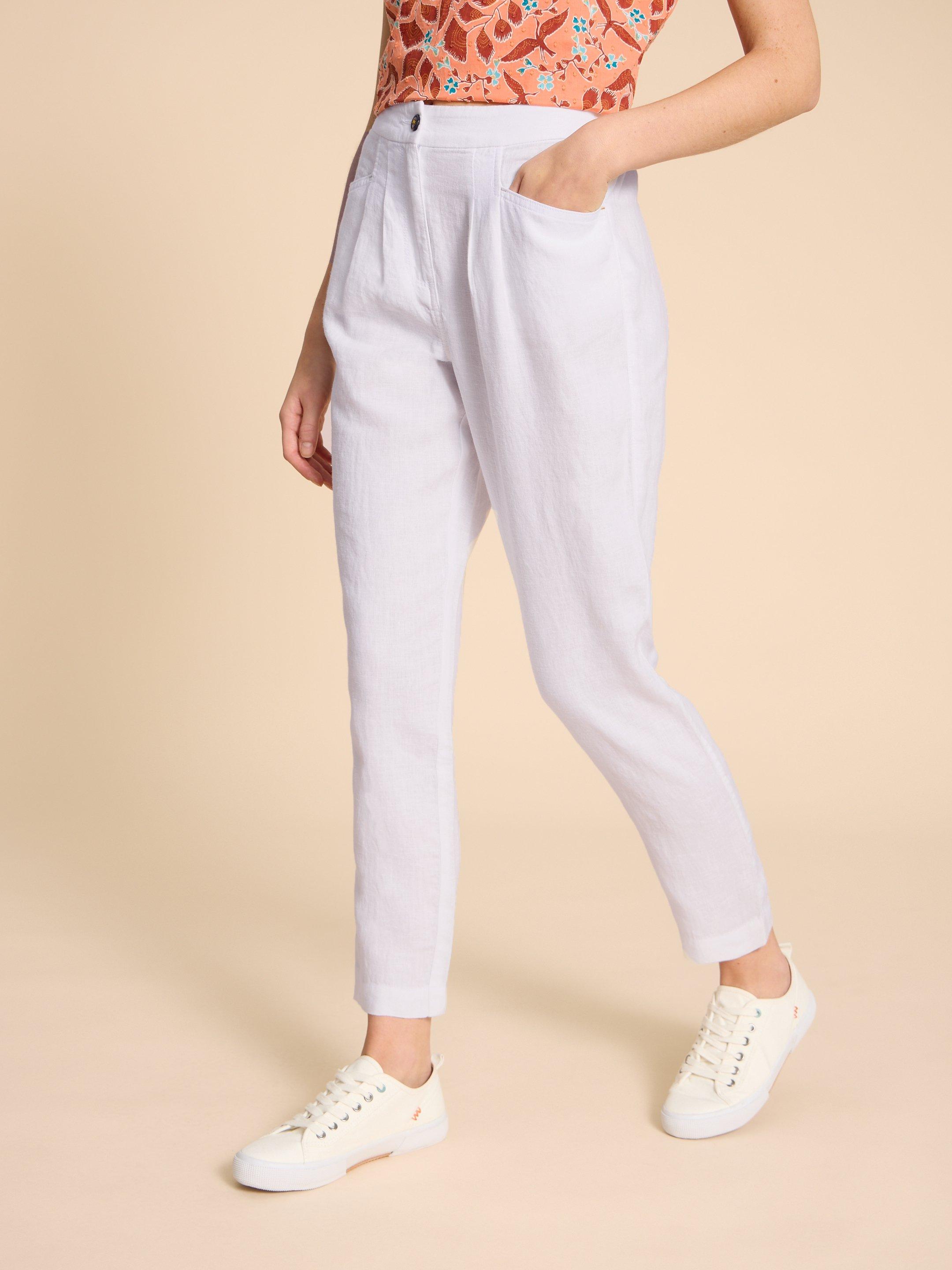 Rowena Linen Trouser in BRIL WHITE - MODEL FRONT