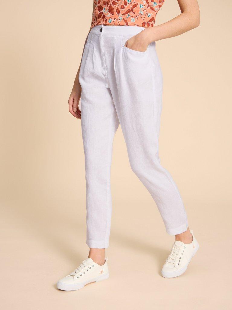 Rowena Linen Trouser in BRIL WHITE - MODEL FRONT