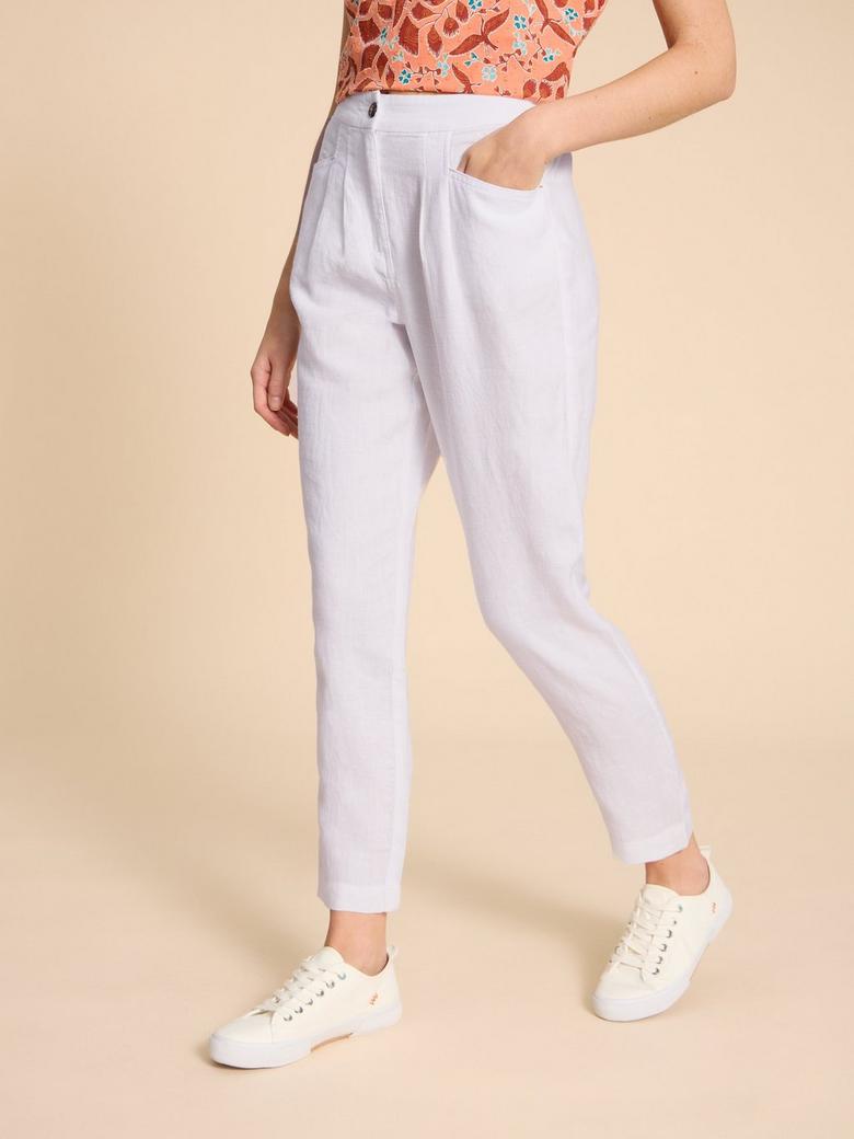 White tapered hot sale linen trousers