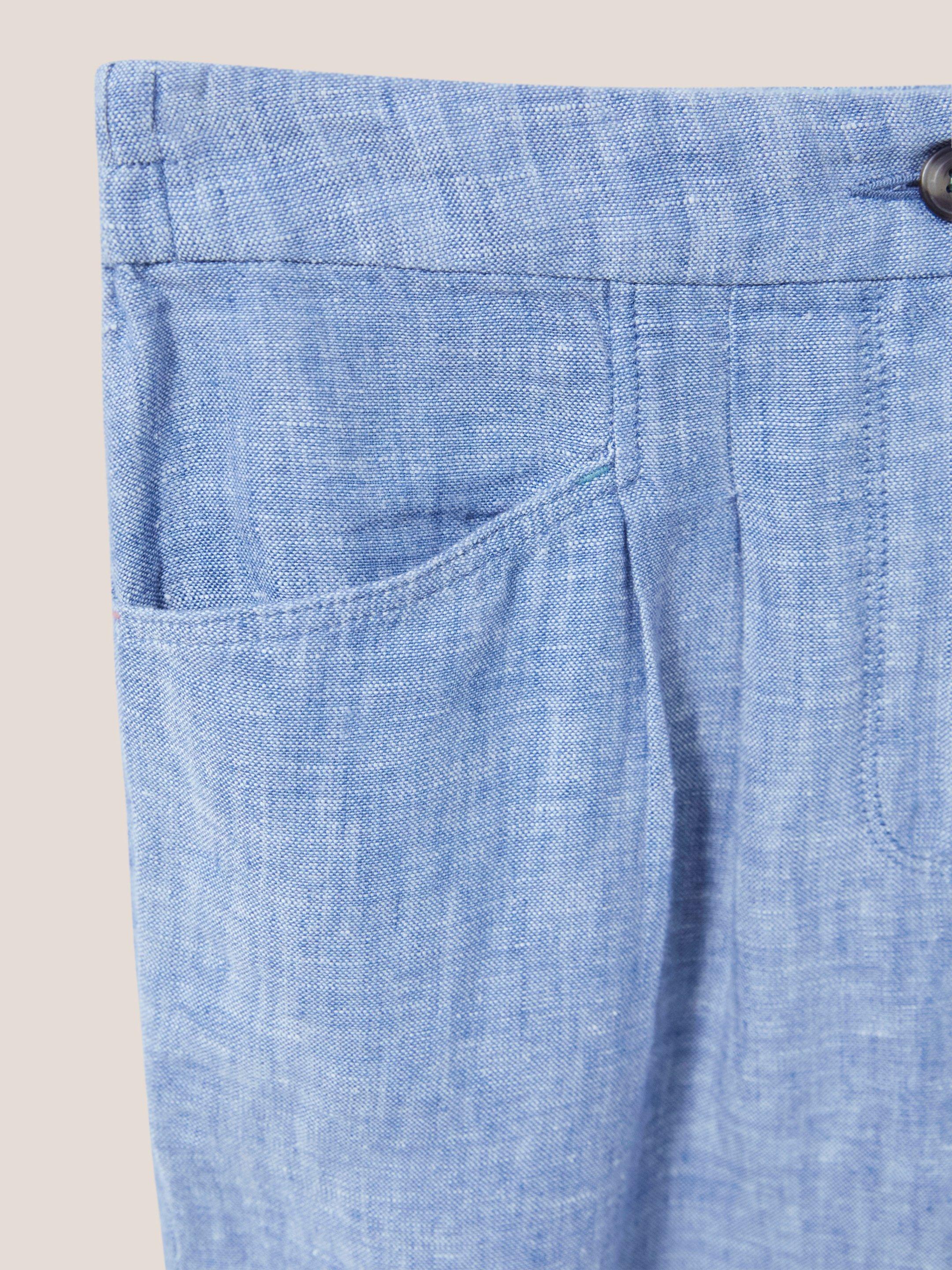Rowena Linen Trouser in CHAMB BLUE - FLAT DETAIL