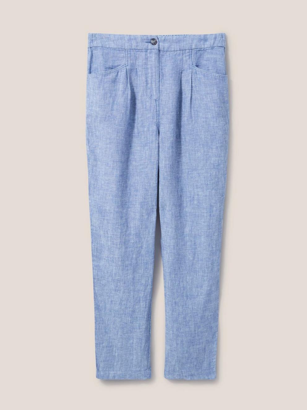 Rowena Linen Trouser in CHAMB BLUE - FLAT FRONT