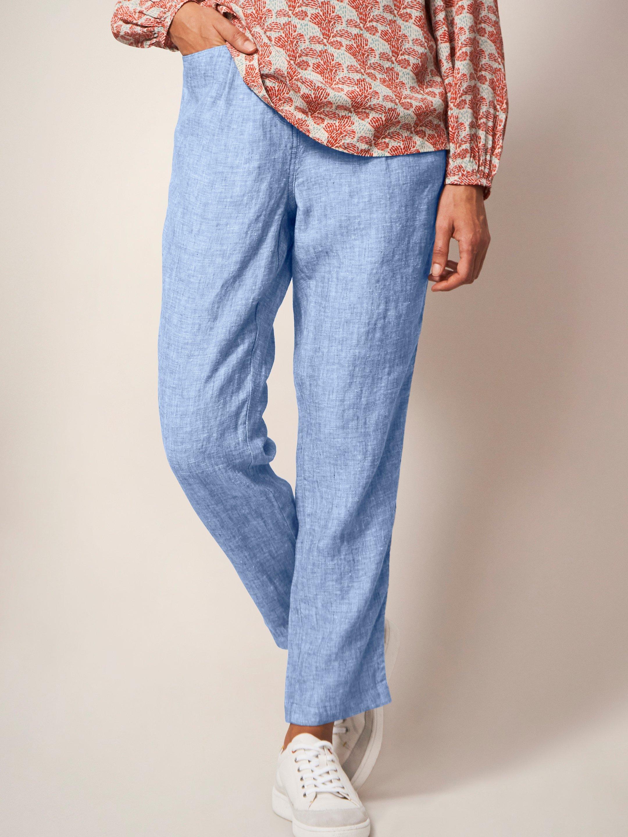 Rowena Linen Trouser in CHAMB BLUE - LIFESTYLE