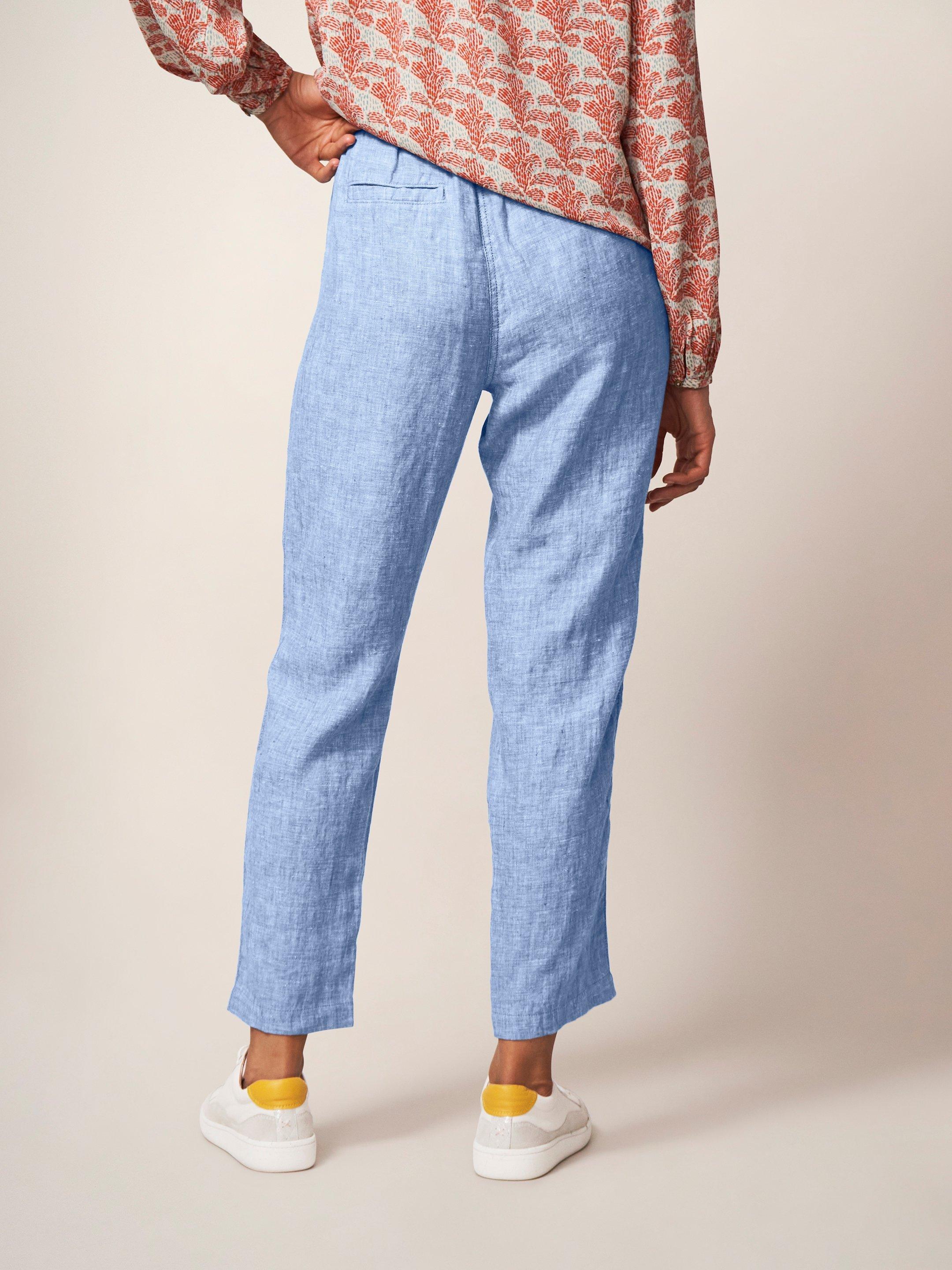 Rowena Linen Trouser in CHAMB BLUE - MODEL BACK