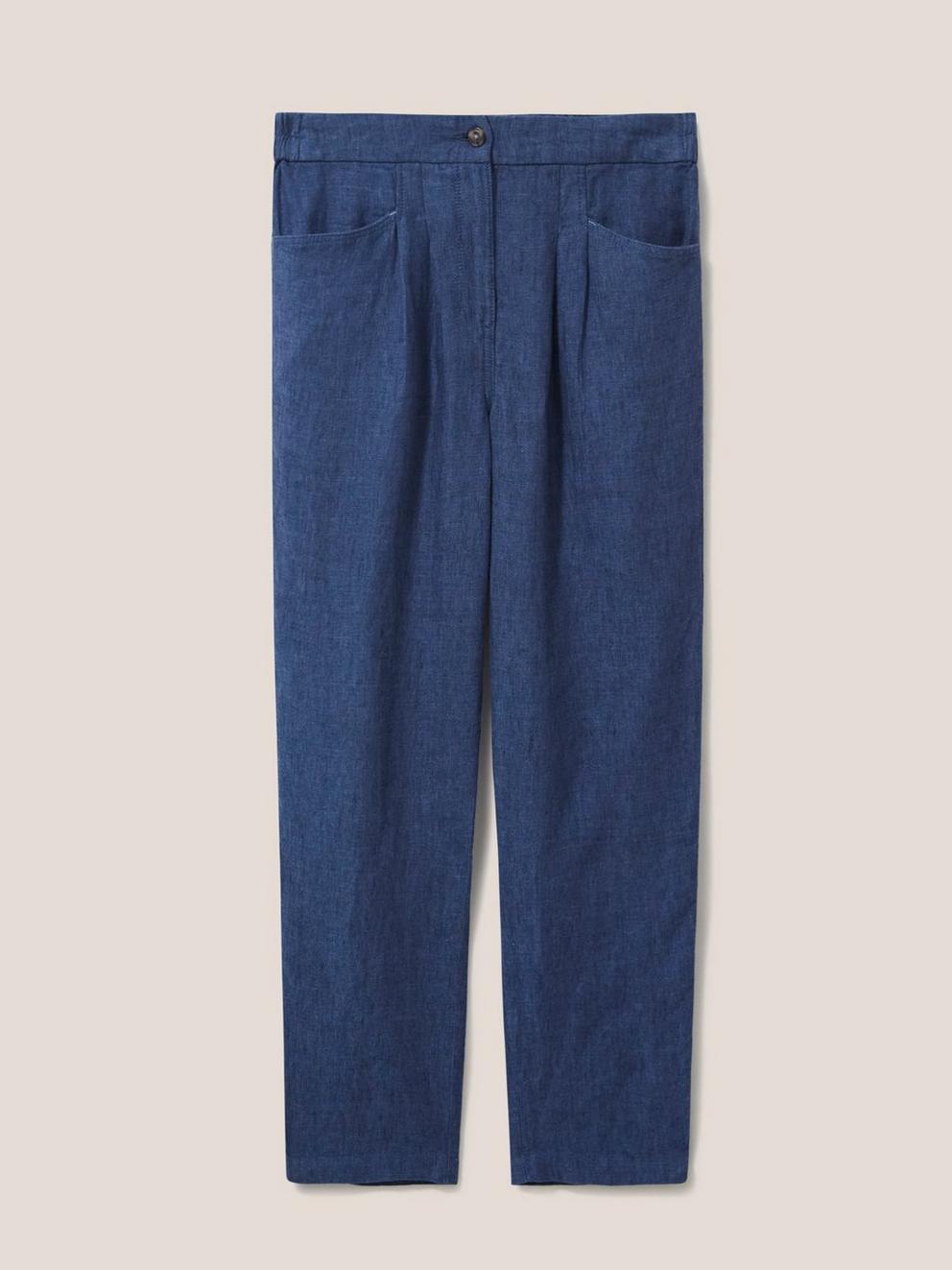 Rowena Linen Trouser in DARK NAVY - FLAT FRONT