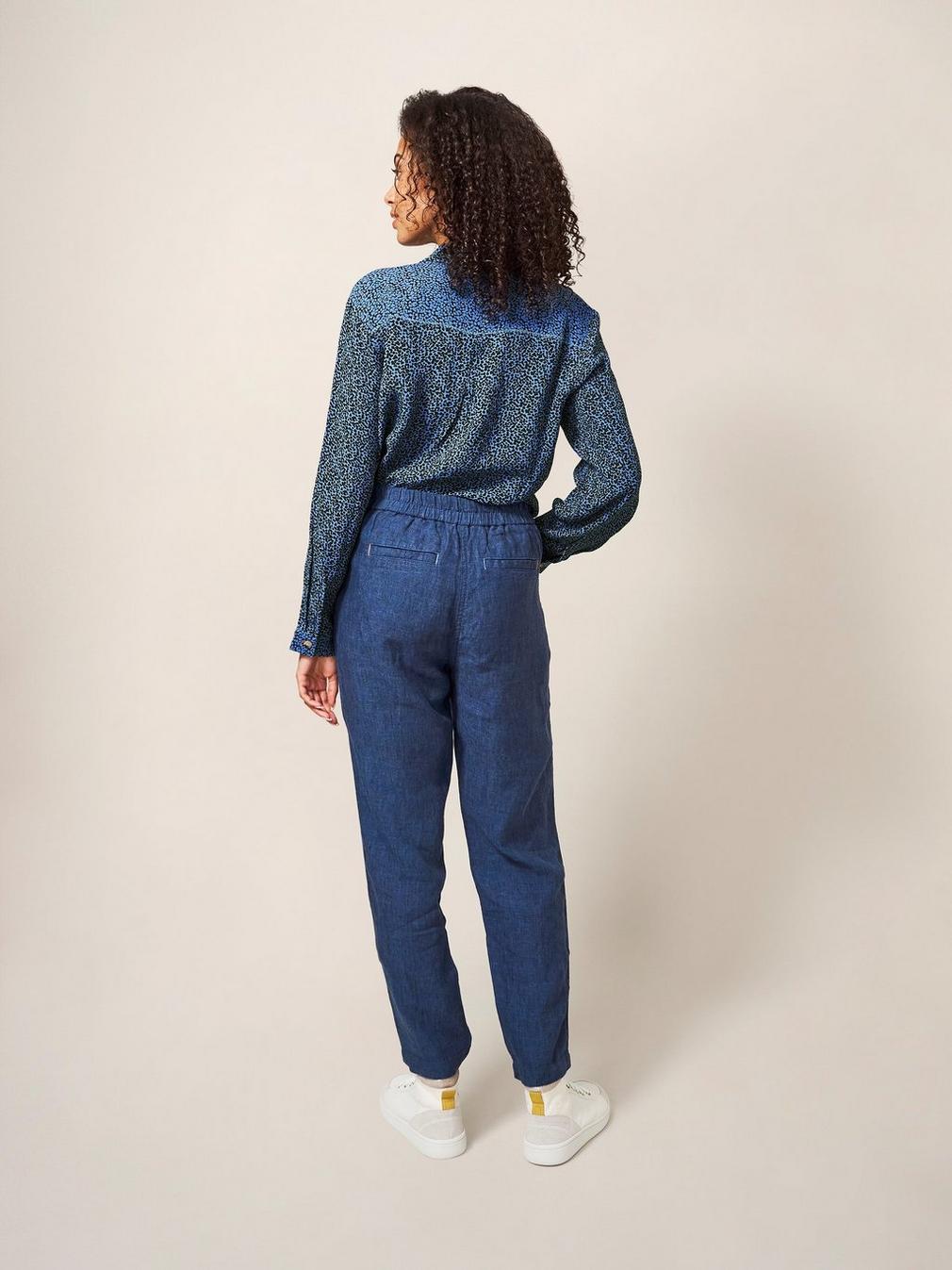 Rowena Linen Trouser in DARK NAVY - MODEL BACK