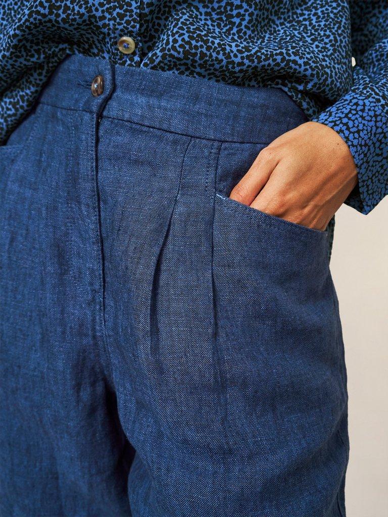 Rowena Linen Trouser in DARK NAVY - MODEL DETAIL