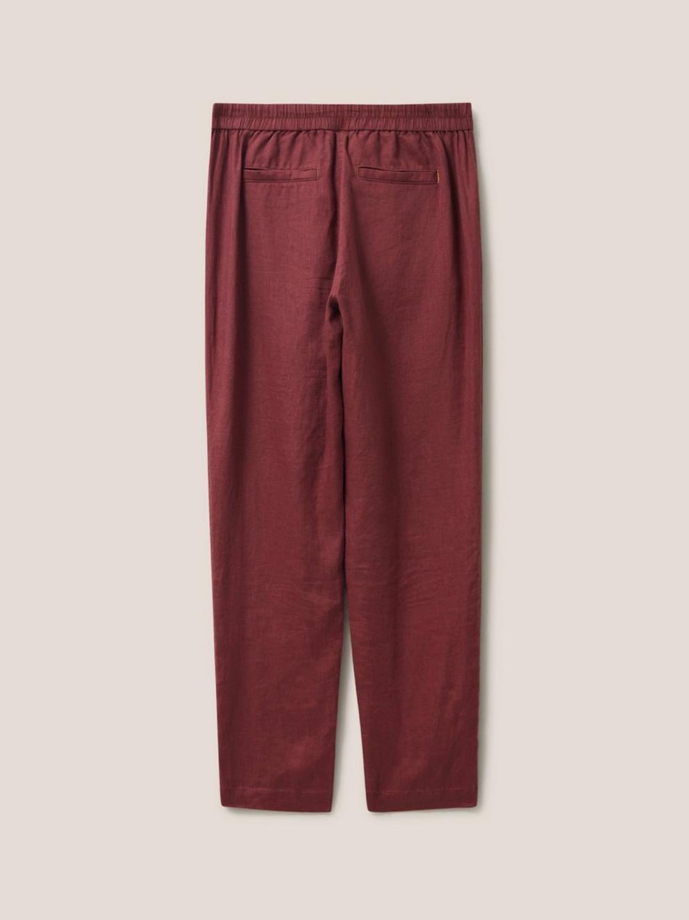 Rowena Linen Trouser in DK PLUM - FLAT BACK