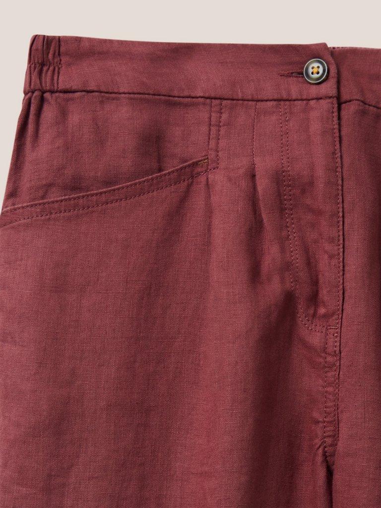 Rowena Linen Trouser in DK PLUM - FLAT DETAIL
