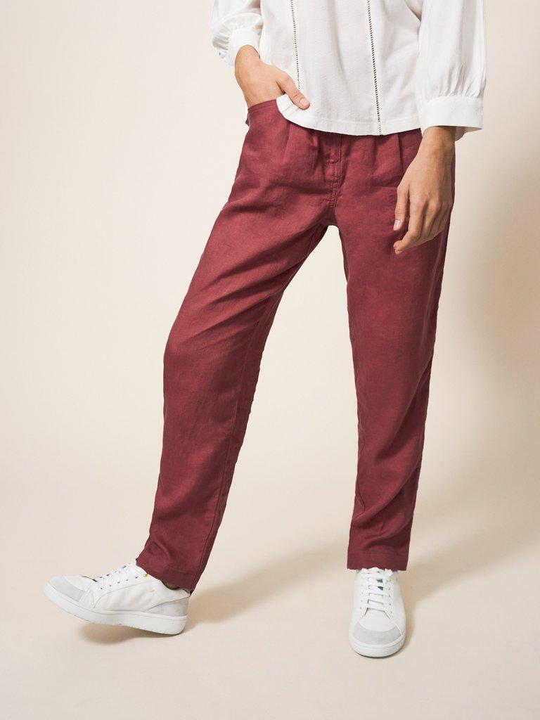 Rowena Linen Trouser in DK PLUM - LIFESTYLE