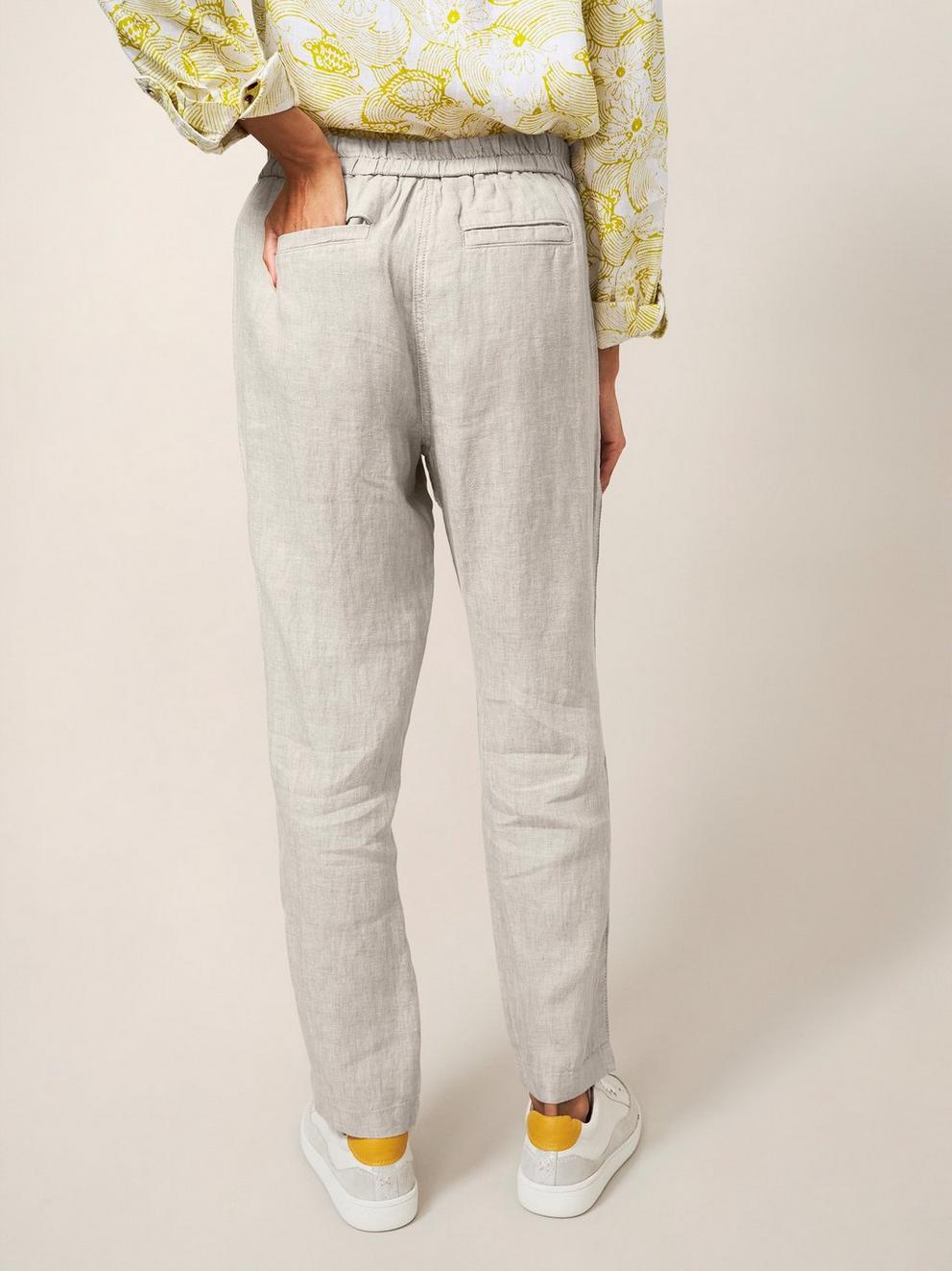 Rowena Linen Trouser in LGT NAT - MODEL BACK