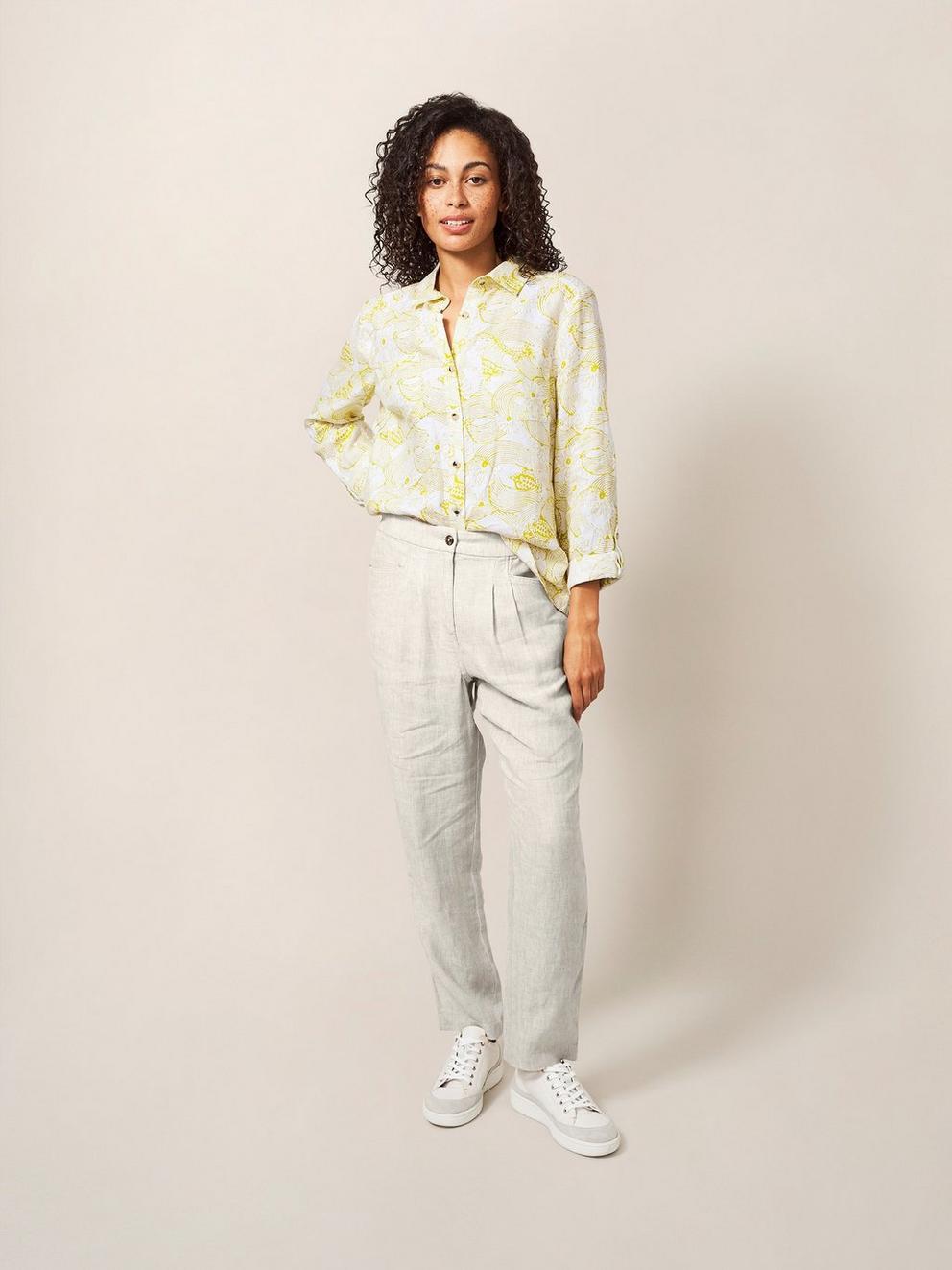 Rowena Linen Trouser in LGT NAT - MODEL FRONT