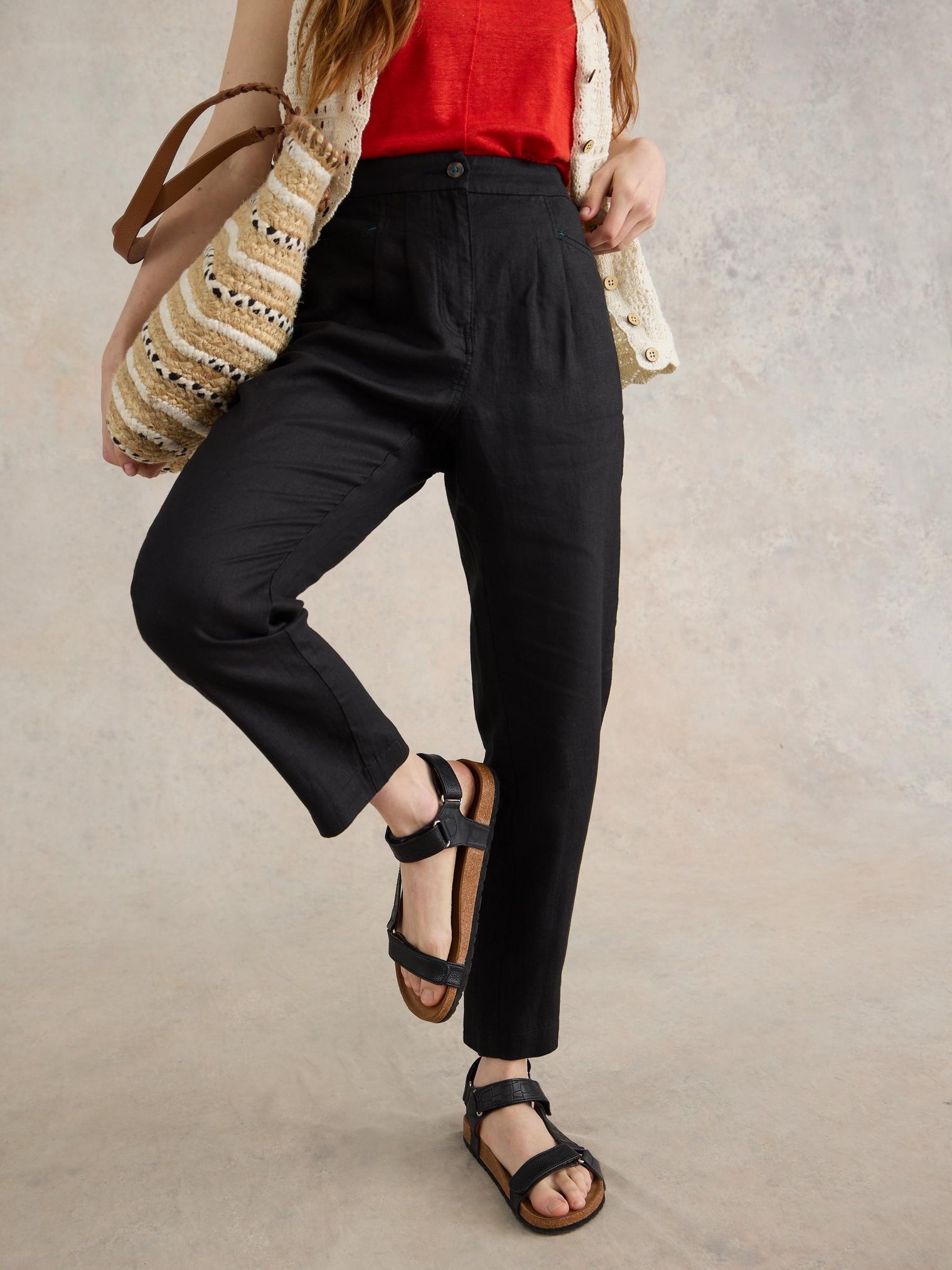 Rowena Linen Trouser in PURE BLK - LIFESTYLE