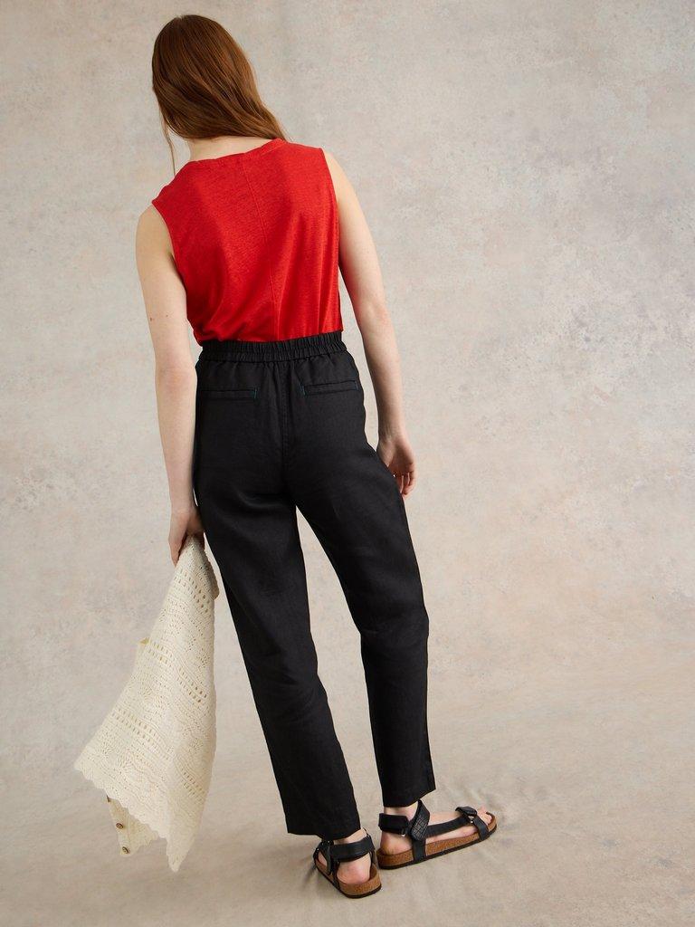 Rowena Linen Trouser in PURE BLK - MODEL BACK