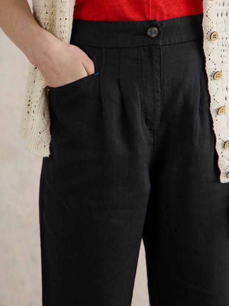 Rowena Linen Trouser in PURE BLK - MODEL DETAIL