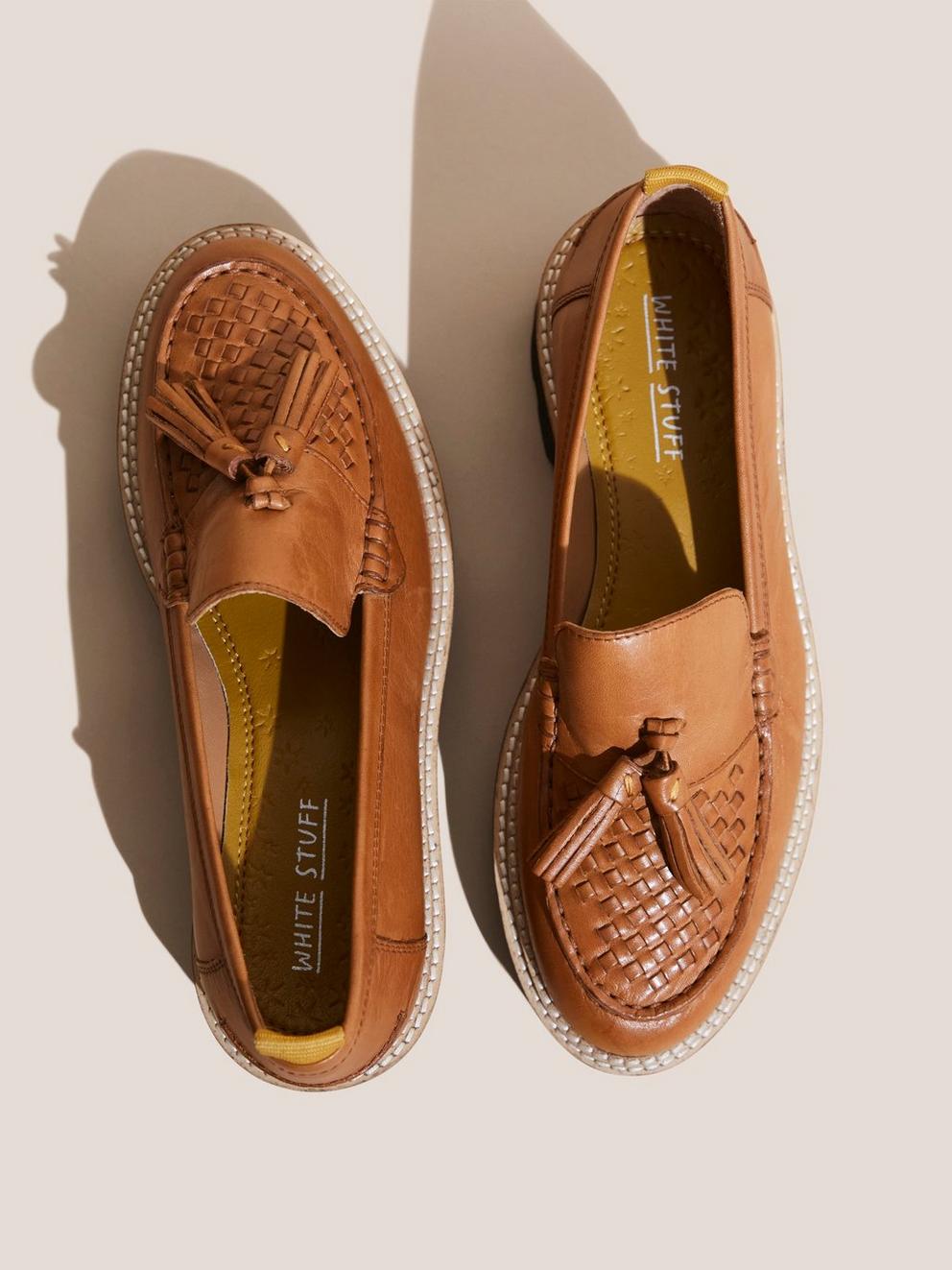 Chunky Leather Woven Loafer in TAN MULTI - FLAT BACK