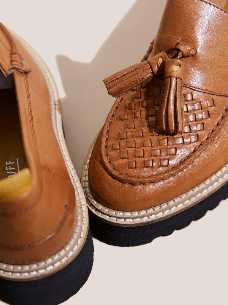 Chunky Leather Woven Loafer in TAN MULTI - FLAT DETAIL