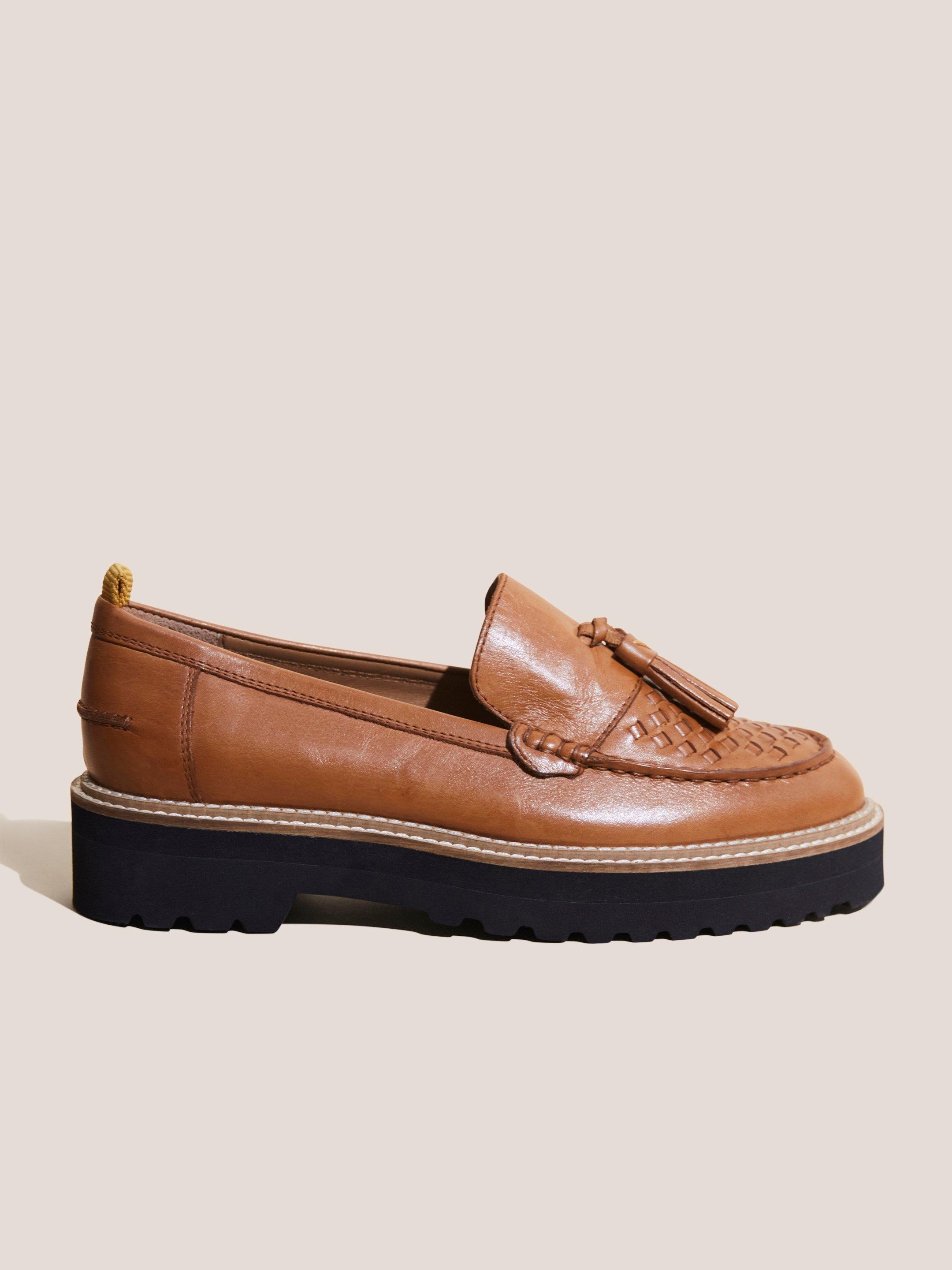 Chunky Leather Woven Loafer in TAN MULTI - MODEL FRONT