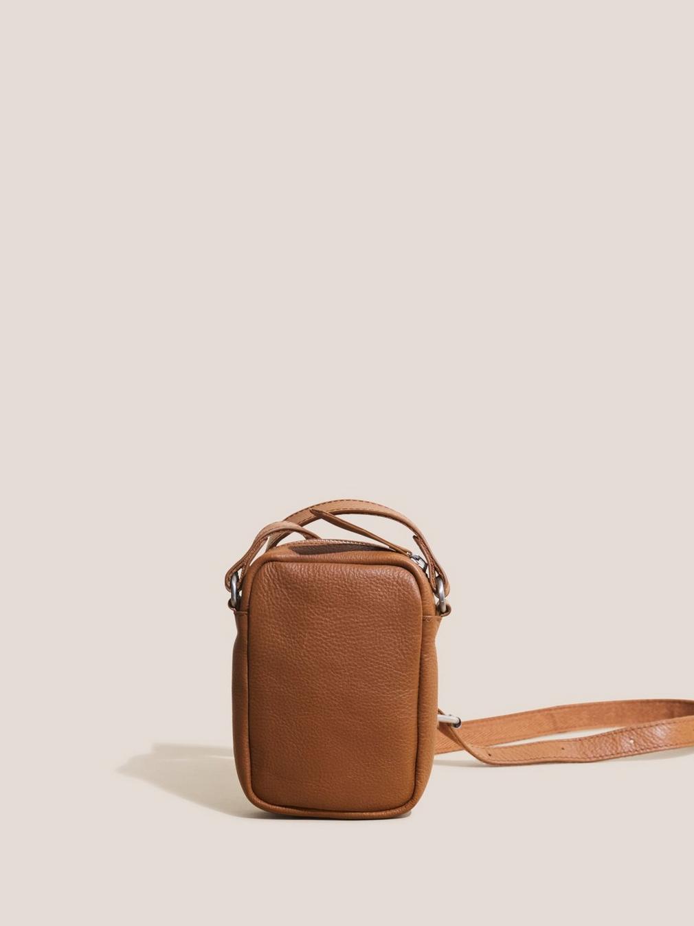 WANDA LEATHER PHONE BAG in MID TAN - FLAT BACK