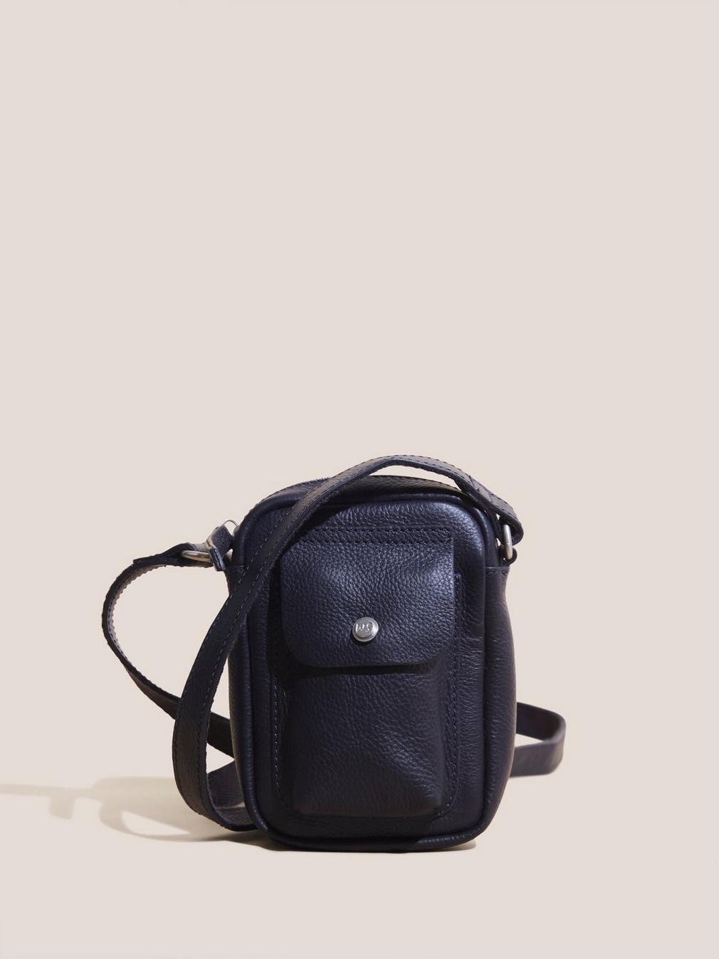 WANDA LEATHER PHONE BAG in NAVY MULTI - MODEL FRONT