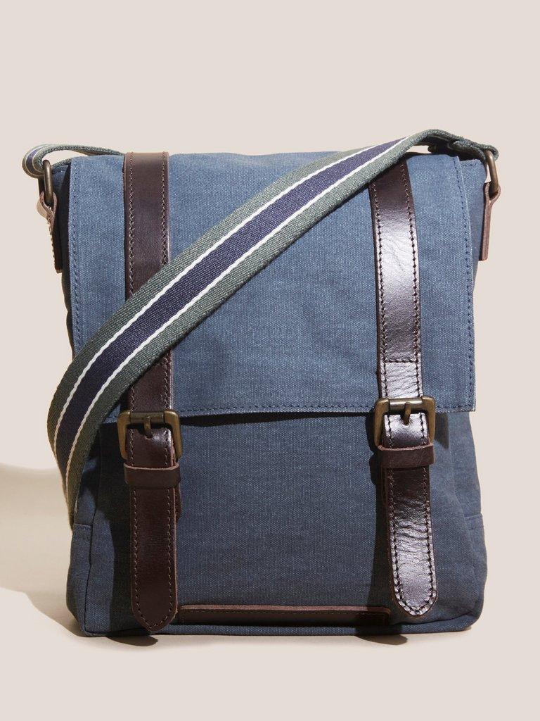 Scout Cotton Crossbody in MID BLUE - MODEL FRONT