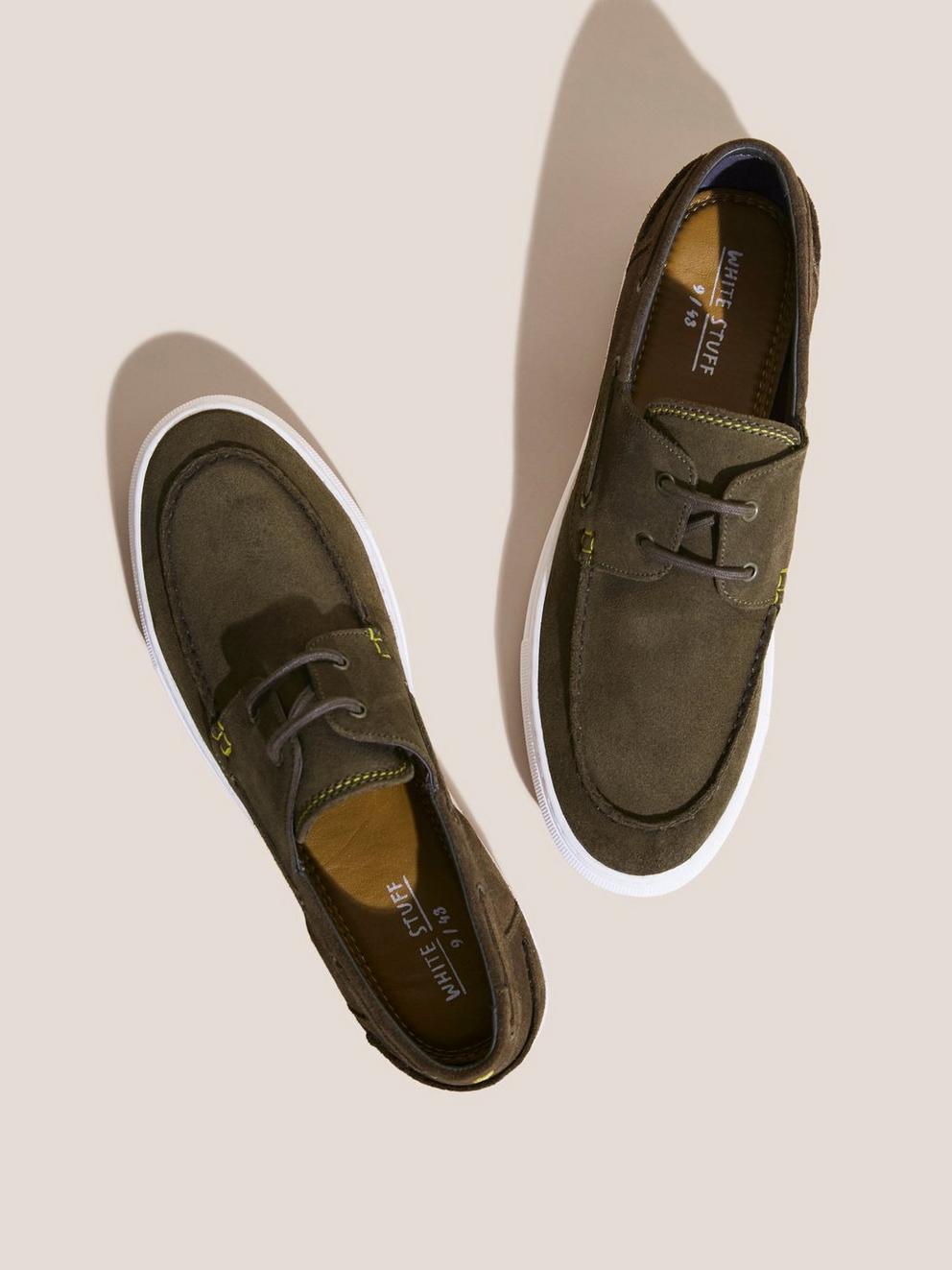 Suede Boat Shoe in KHAKI GRN - FLAT BACK
