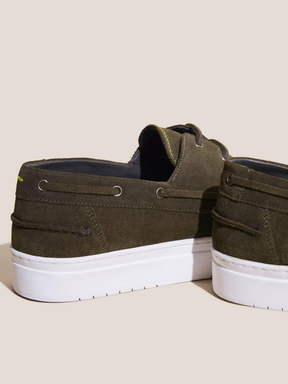 Suede Boat Shoe in KHAKI GRN - FLAT DETAIL