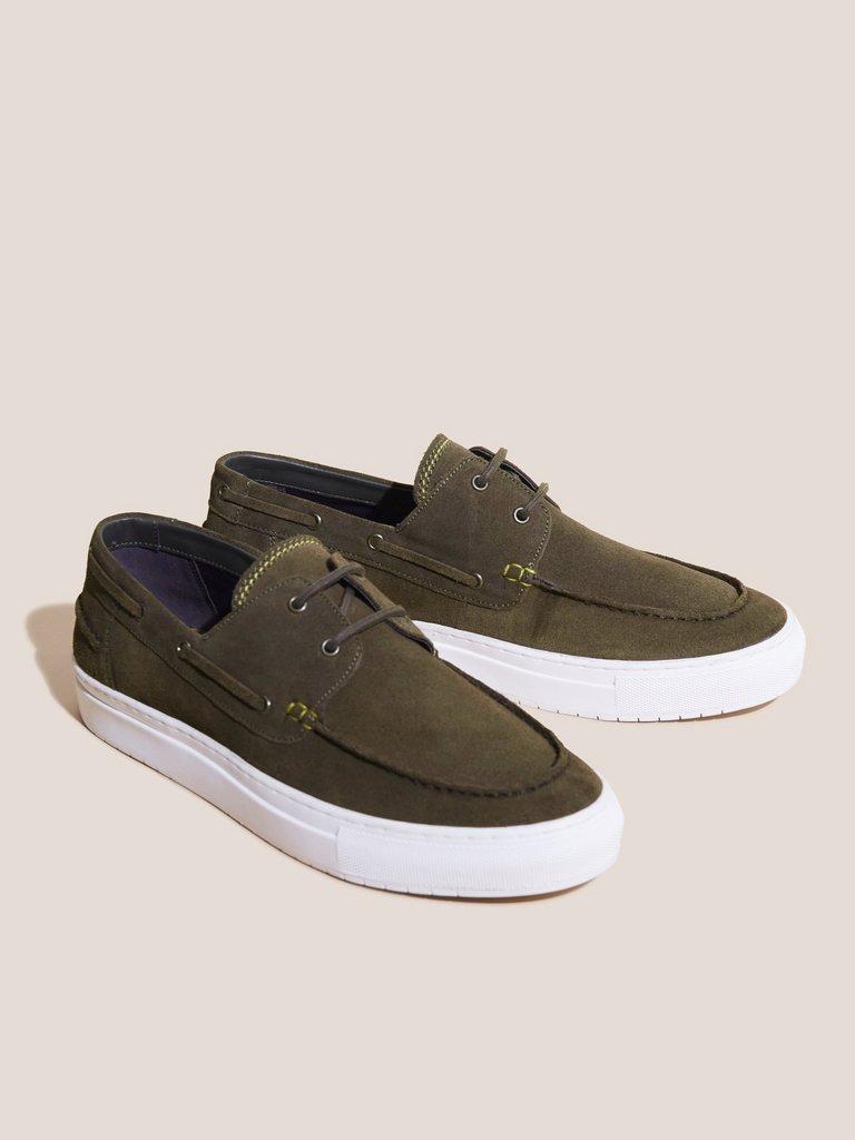 Suede Boat Shoe in KHAKI GRN - FLAT FRONT