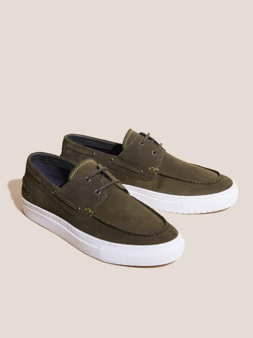 Suede Boat Shoe in KHAKI GRN - FLAT FRONT