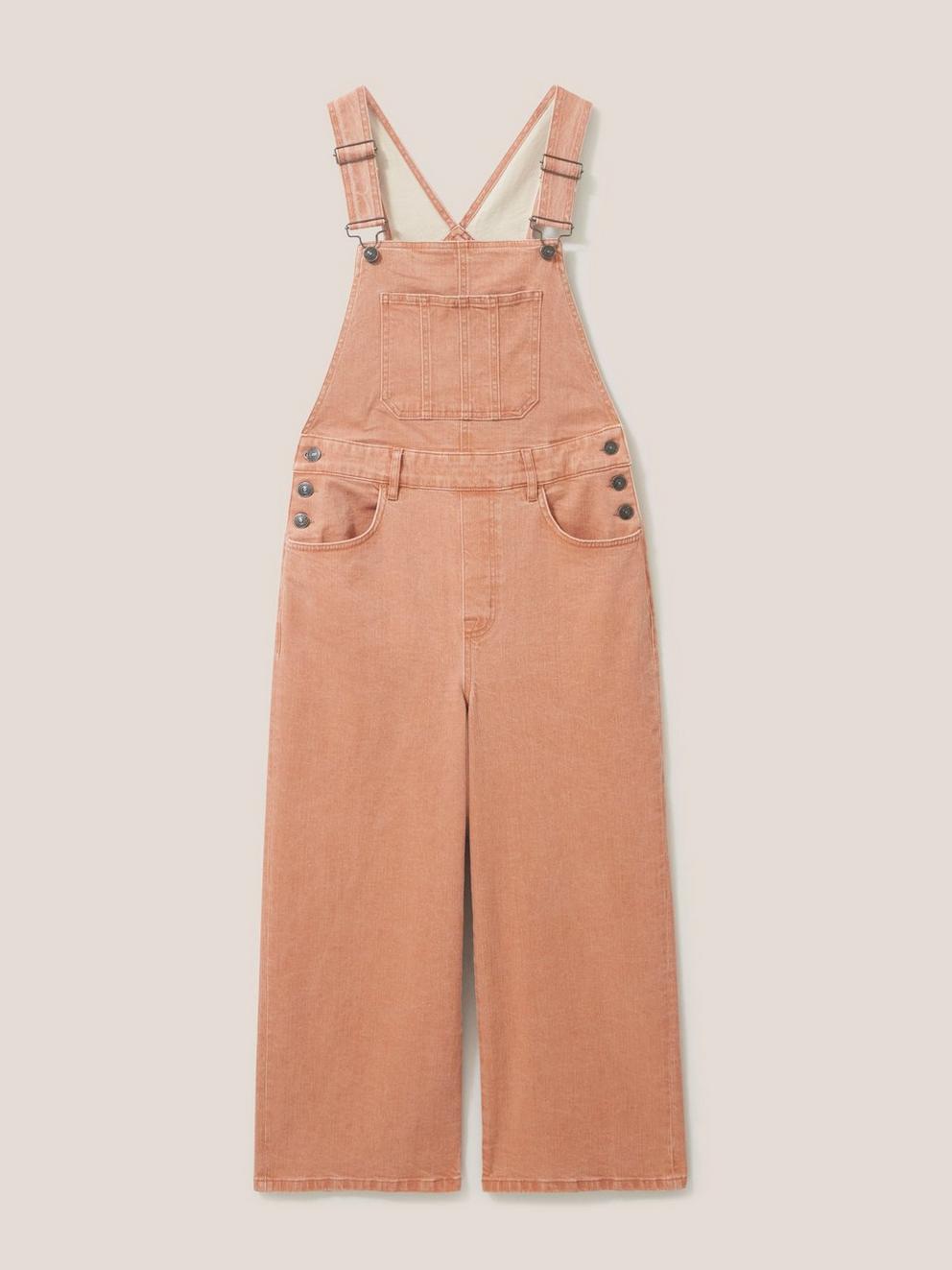 Kelly Casual Wide Leg Dungarees in MID CORAL - FLAT FRONT