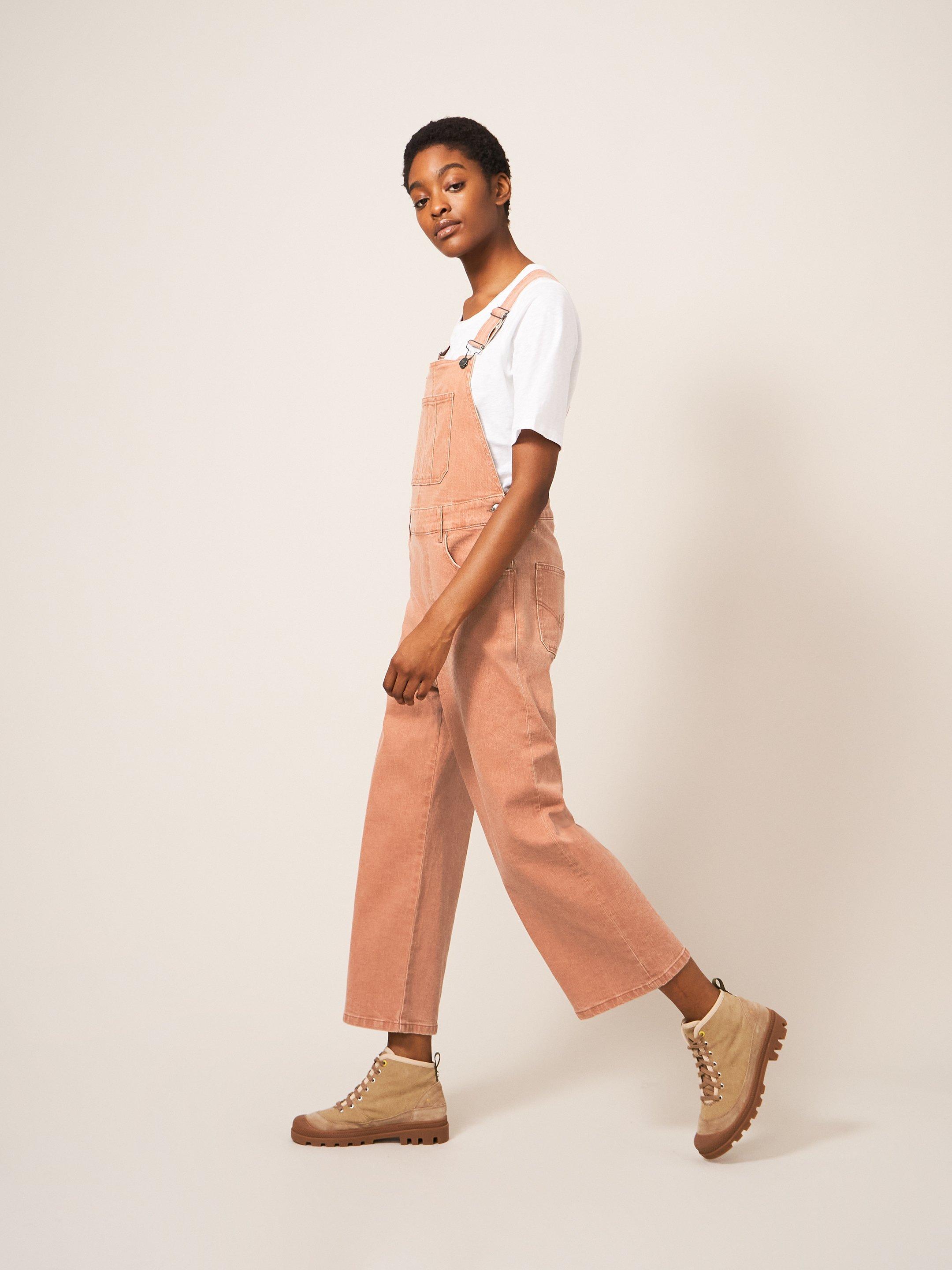 Kelly Casual Wide Leg Dungarees in MID CORAL