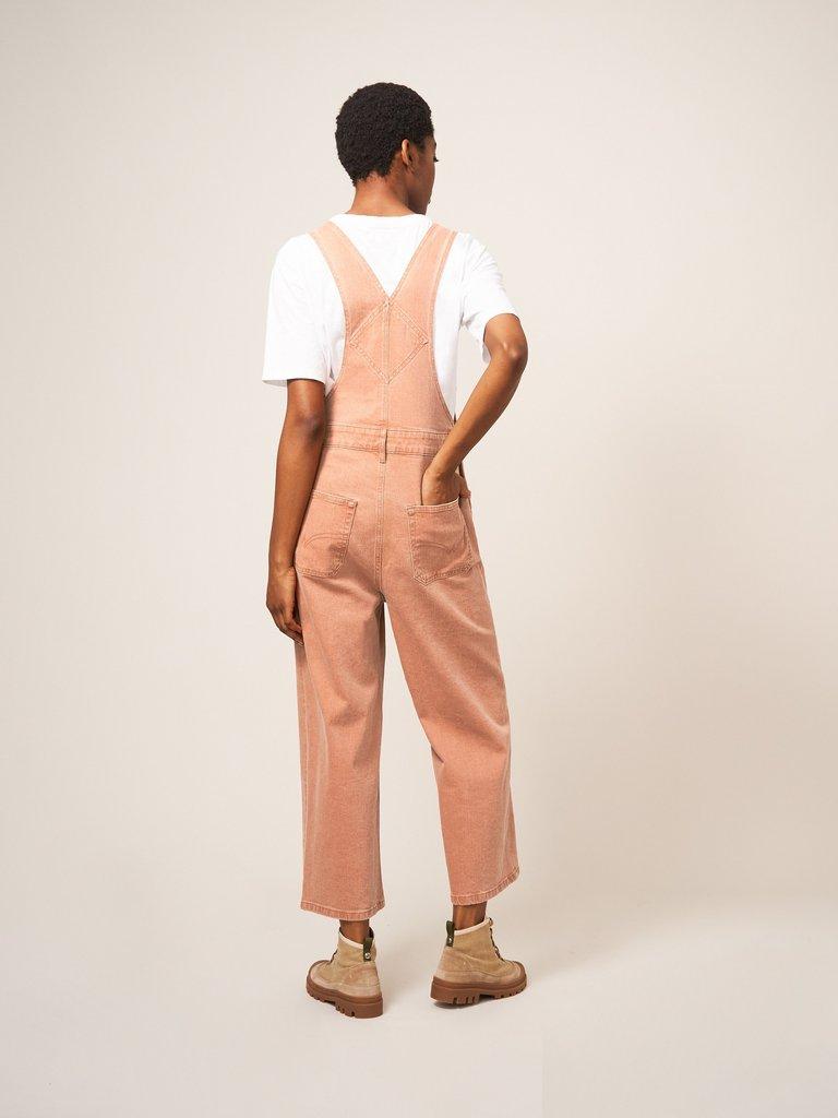Kelly Casual Wide Leg Dungarees in MID CORAL - MODEL BACK