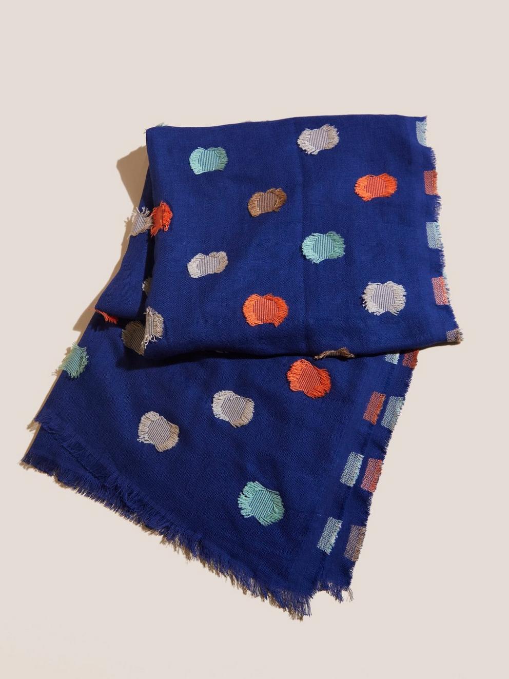 Texture Circle Midweight Print Scarf in TEAL MLT - MODEL FRONT