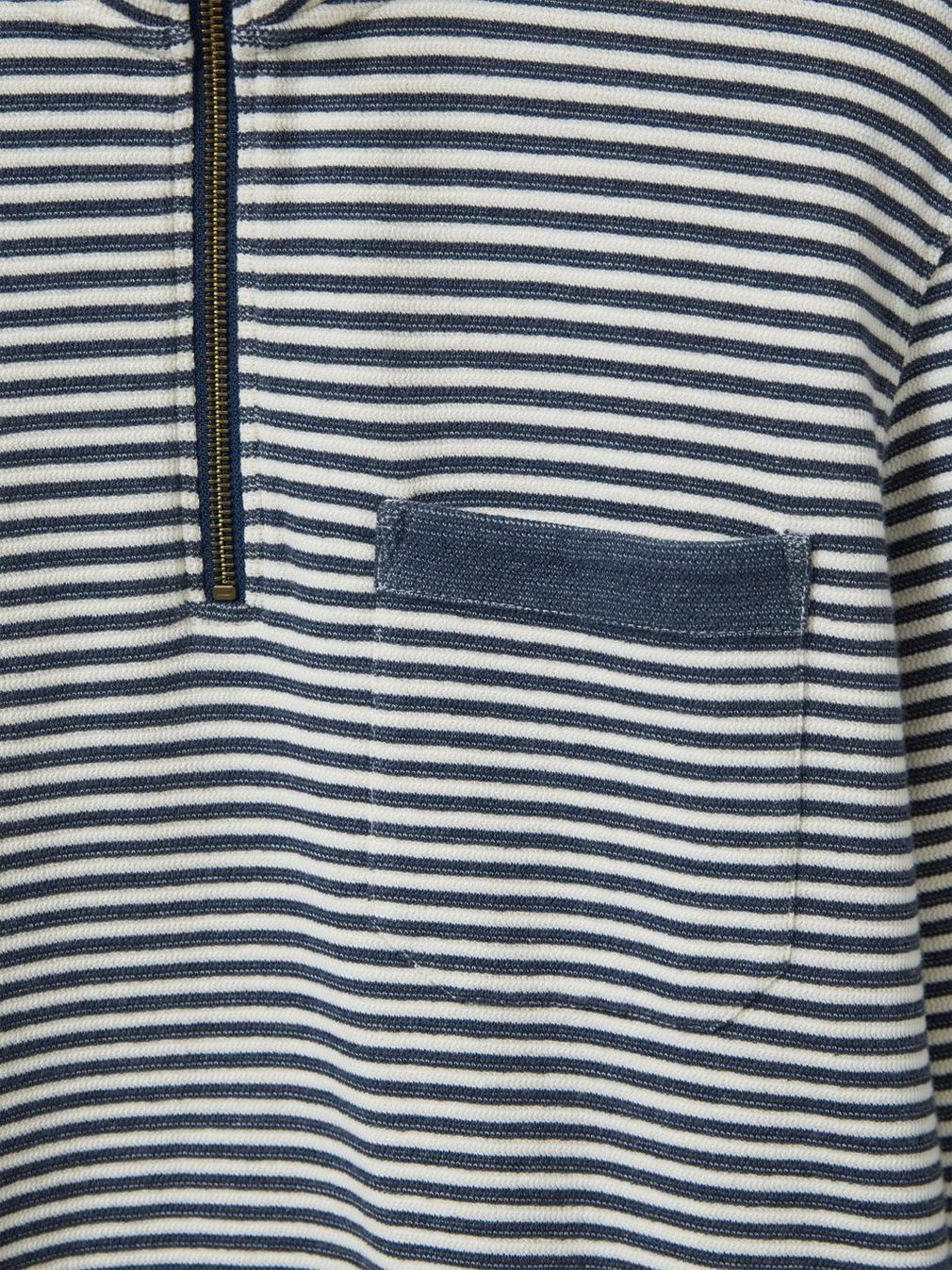 Garcie Stripe Zip Neck Jumper in CHAMB BLUE - FLAT DETAIL