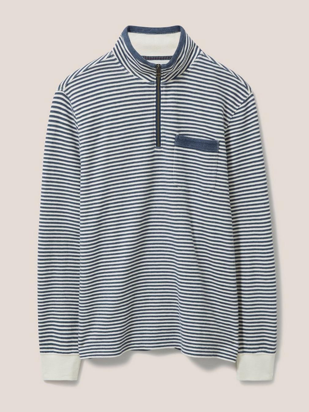 Garcie Stripe Zip Neck Jumper in CHAMB BLUE - FLAT FRONT