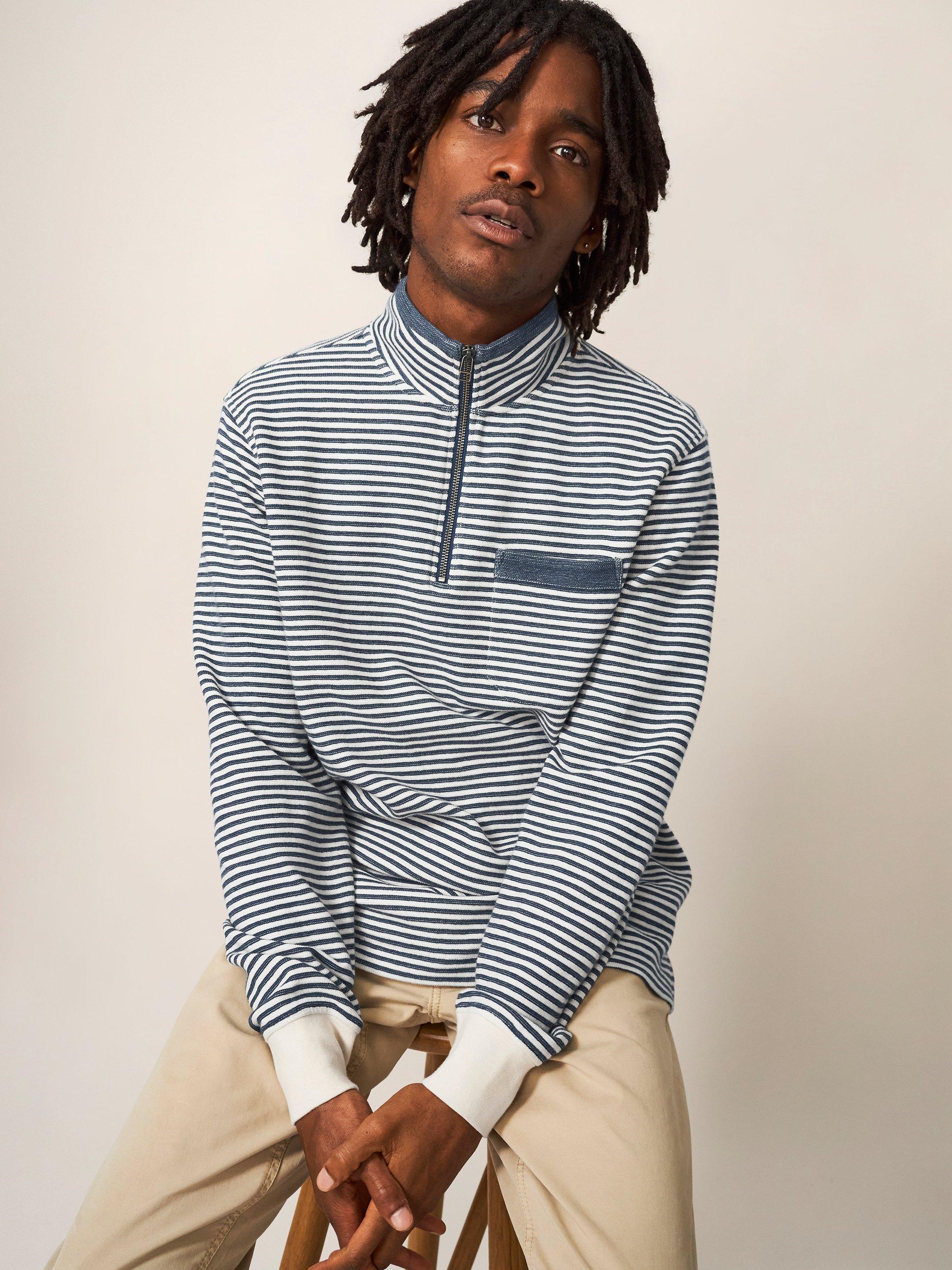 Garcie Stripe Zip Neck Jumper in CHAMBRAY BLUE White Stuff