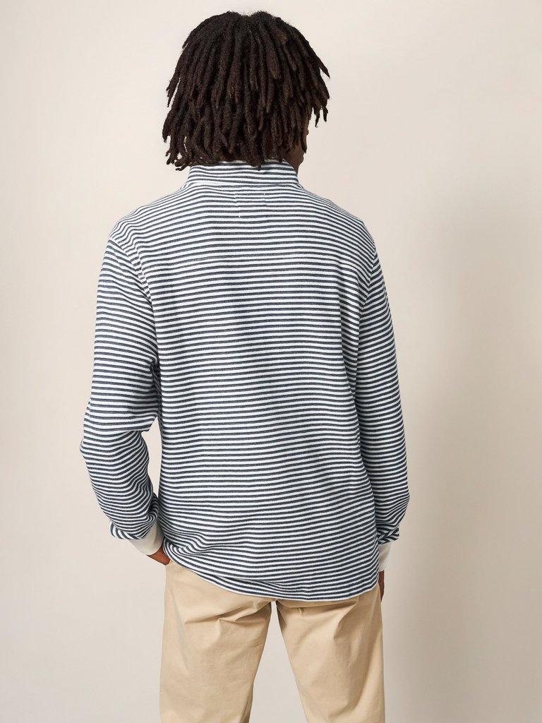 Garcie Stripe Zip Neck Jumper in CHAMB BLUE - MODEL BACK