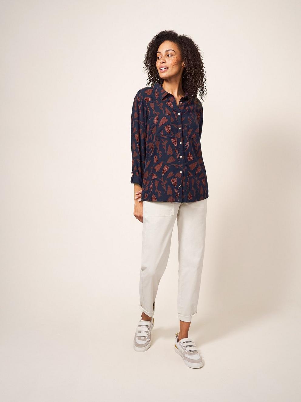 Emilia Organic Cotton Classic Fit Shirt in NAVY PR - LIFESTYLE