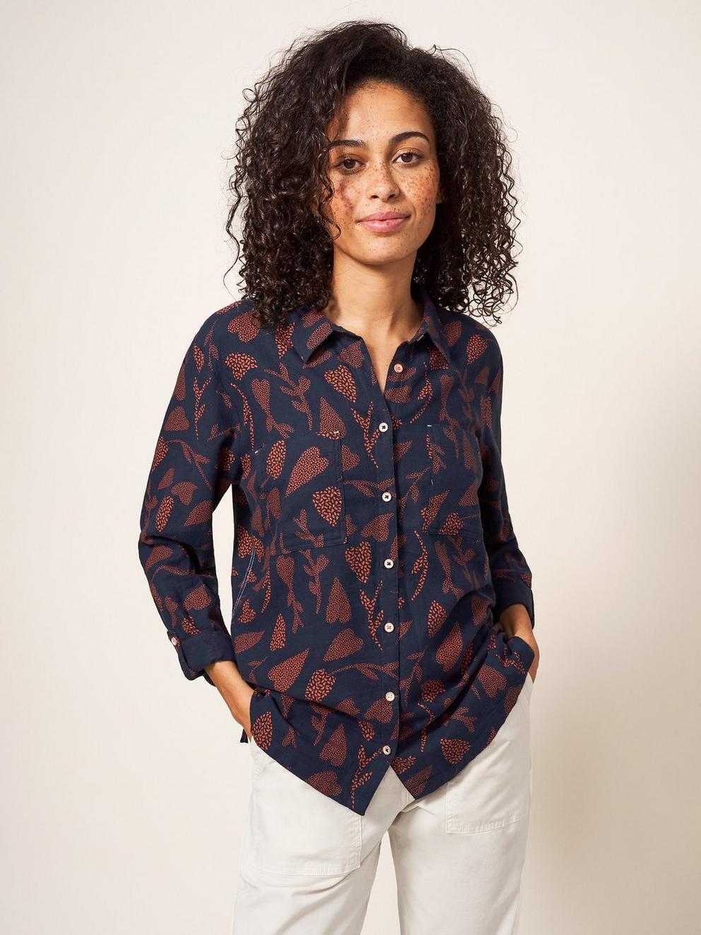 Emilia Organic Cotton Classic Fit Shirt in NAVY PR - MIXED