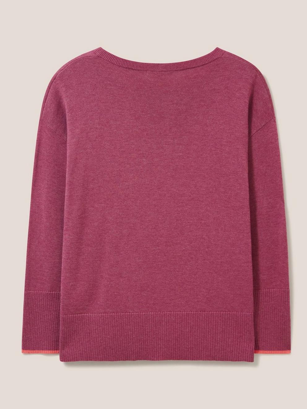 Olive Crew Neck Jumper in BRT PINK - FLAT BACK