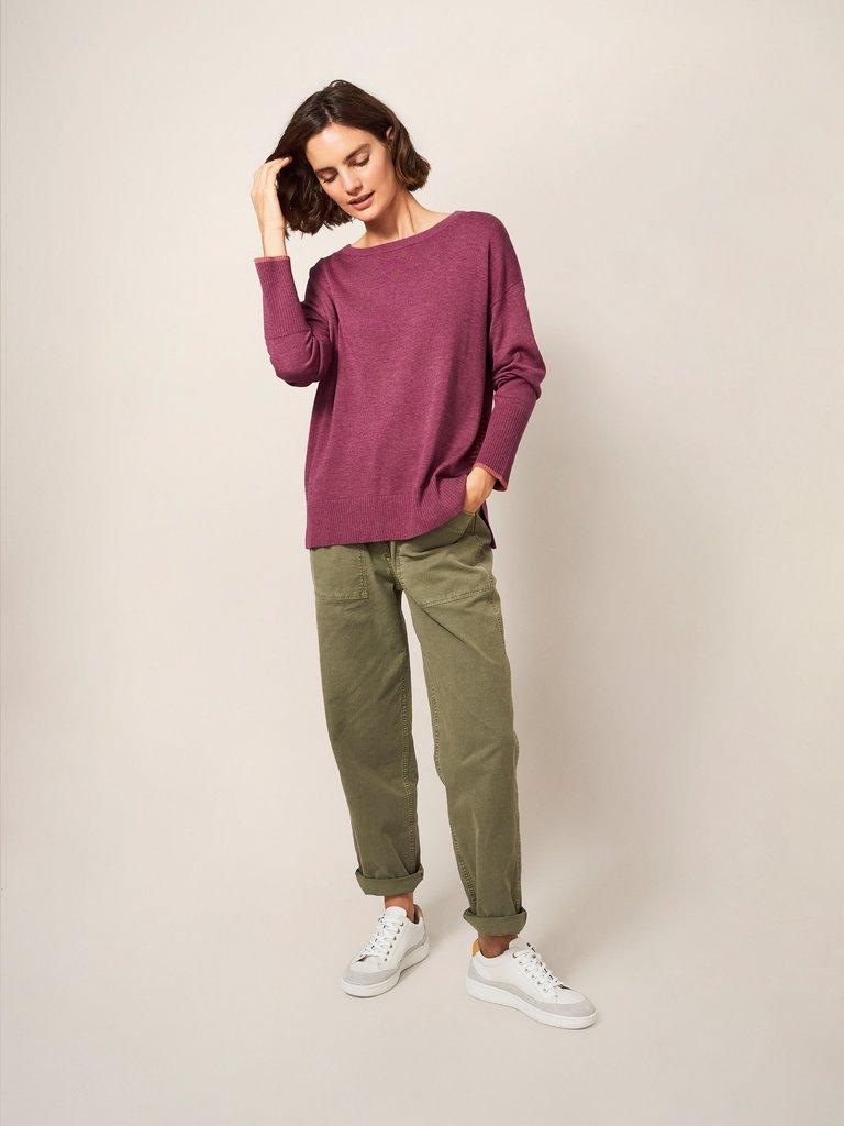 Olive Crew Neck Jumper in BRT PINK - LIFESTYLE