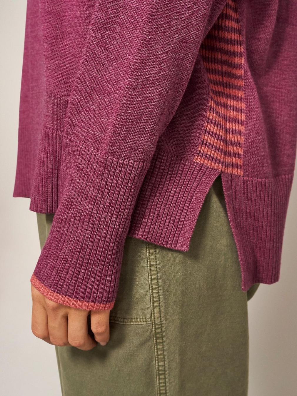 Olive Crew Neck Jumper in BRT PINK - MODEL DETAIL