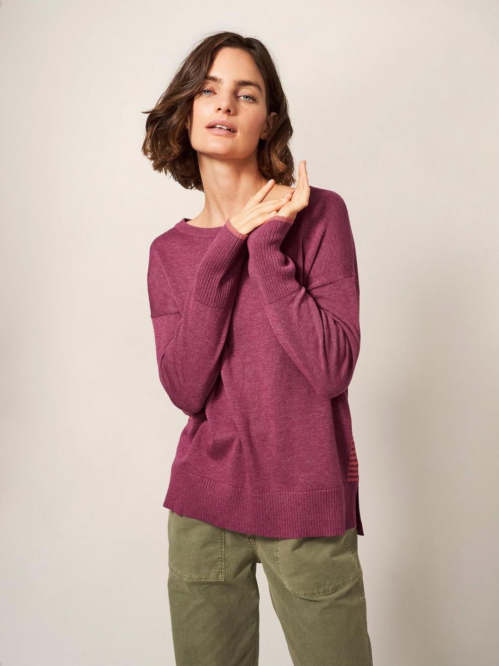 Olive Crew Neck Jumper in BRT PINK - MIXED