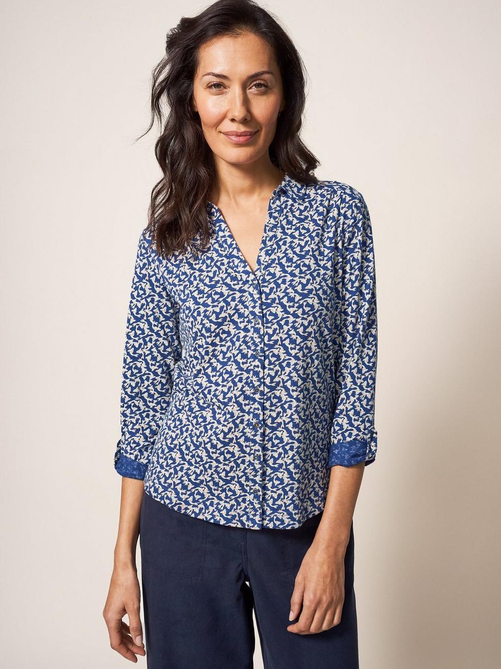 Annie Jersey Printed Shirt in NAVY PR - MIXED