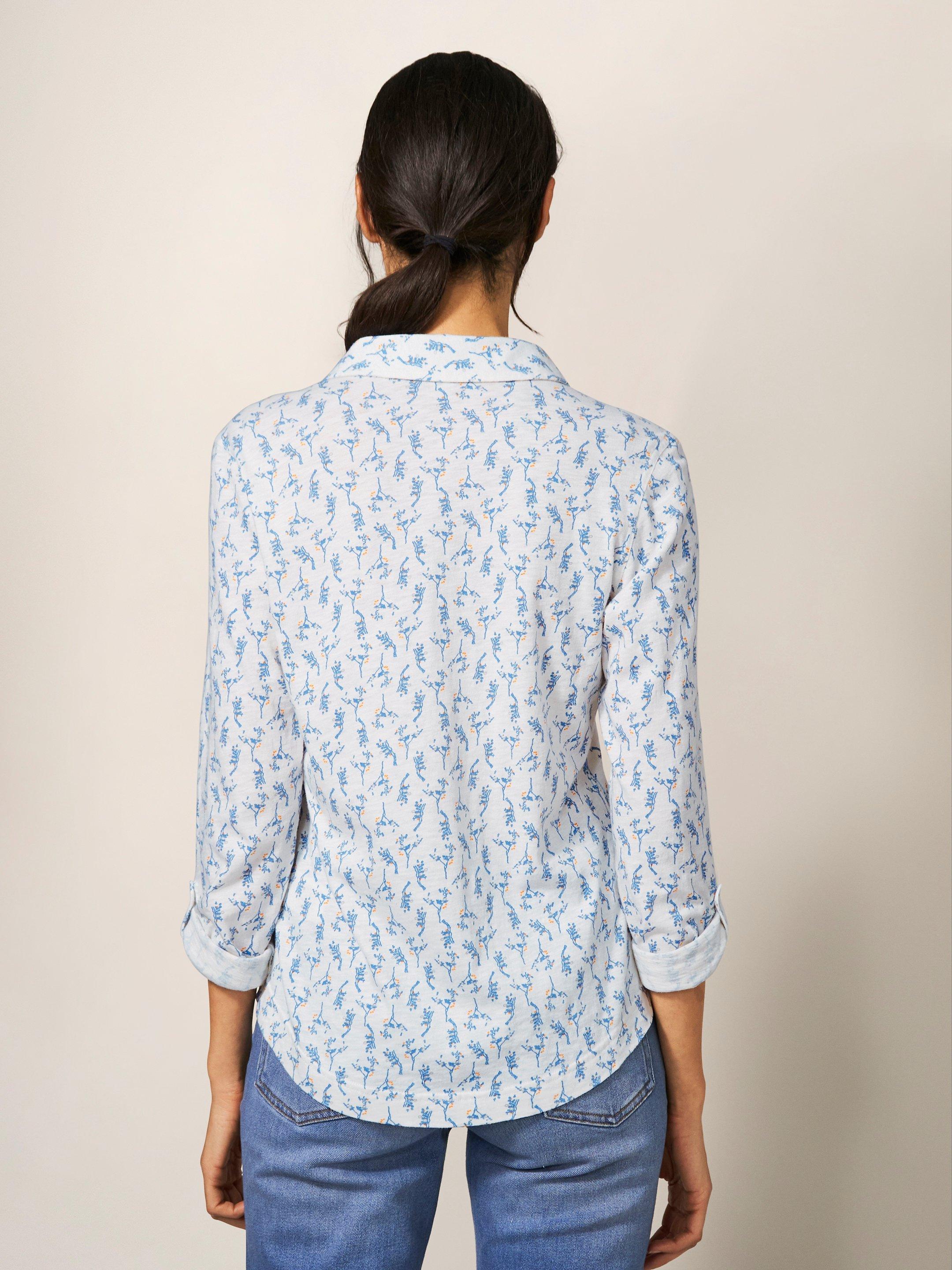 Annie Jersey Printed Shirt in WHITE MLT - MODEL BACK