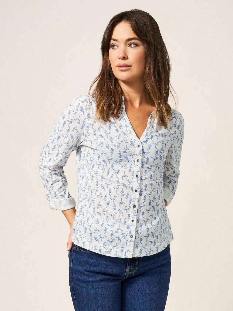 Annie Jersey Printed Shirt in WHITE MLT - MODEL FRONT