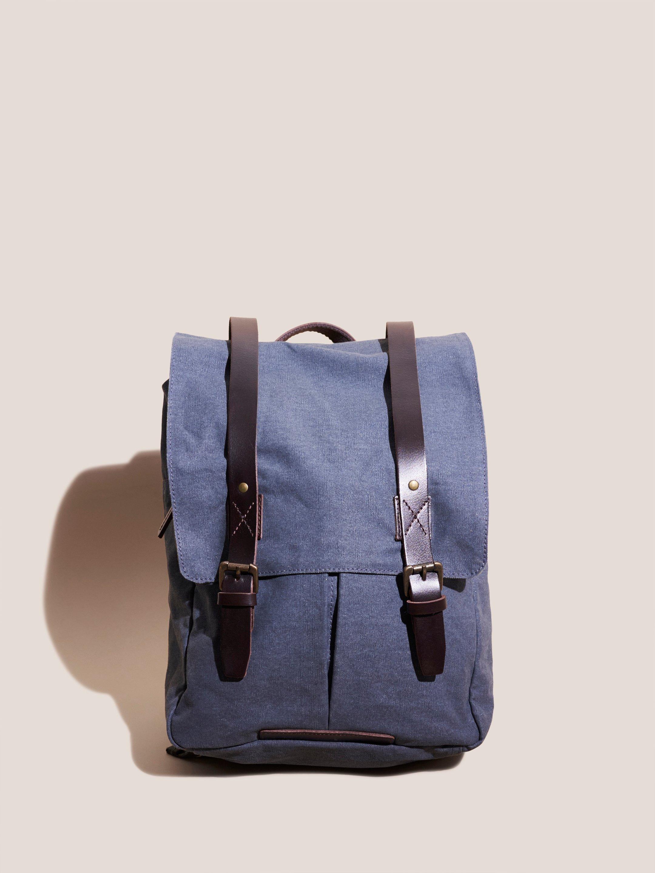 Scott Cotton Backpack in MID BLUE - MODEL FRONT