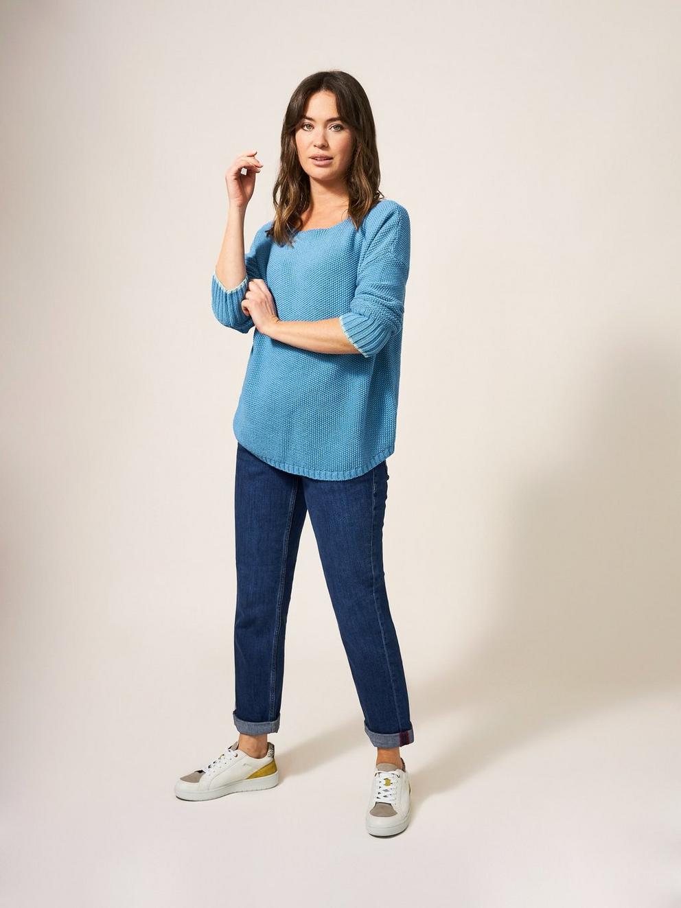 Southbank Jumper in MID BLUE - MODEL FRONT