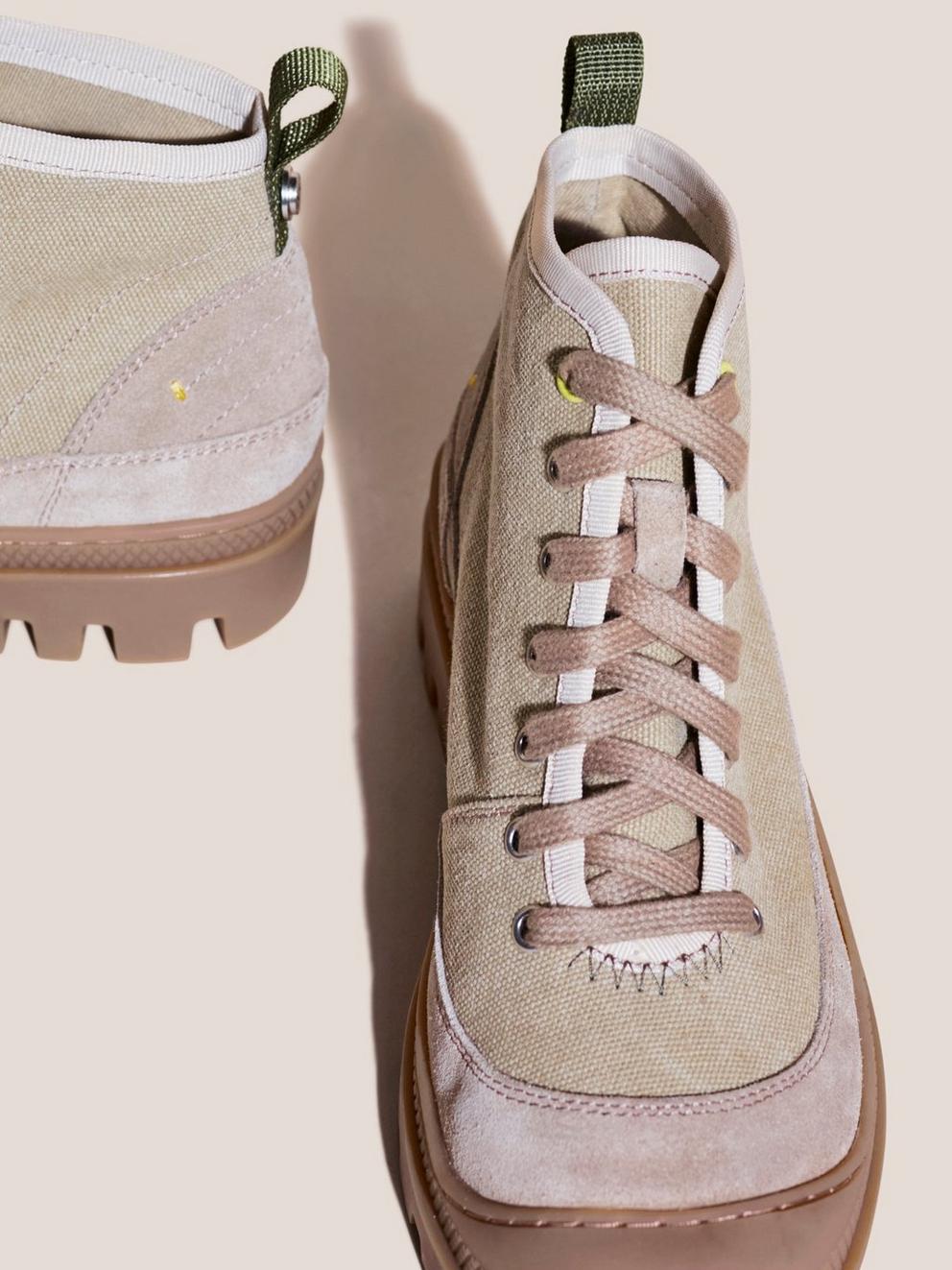 Paisley Canvas Lace Up Boot in DK NAT - FLAT DETAIL