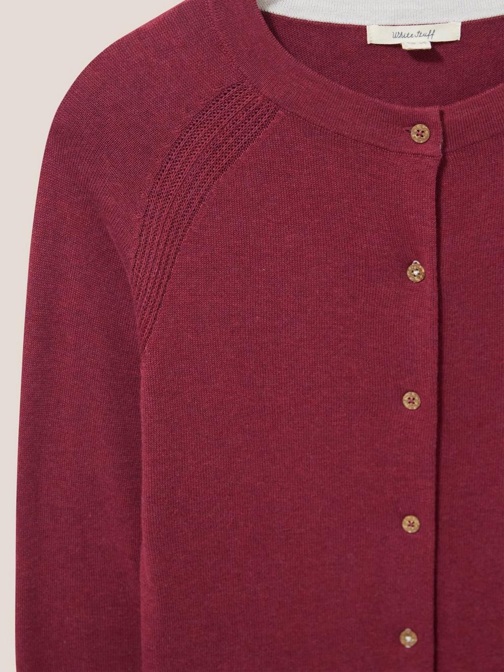 Lulu Crew Neck Cardigan in BRT PINK - FLAT DETAIL